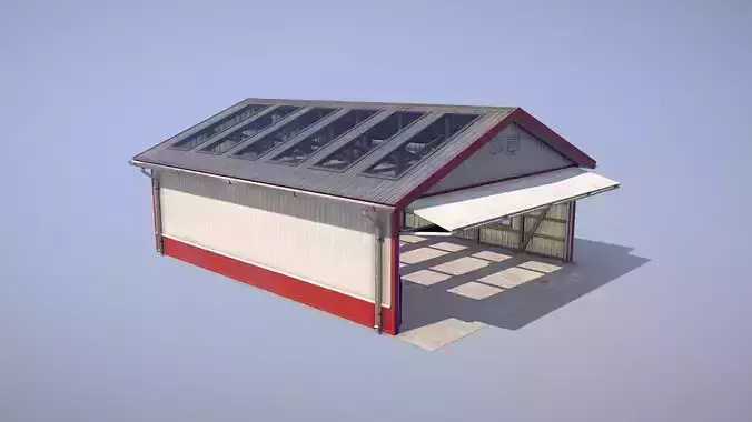 Airfield Hangar 12m Vr2 RED Low-poly 3D model