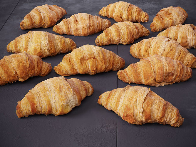 Mini butter croissants 3D model 3