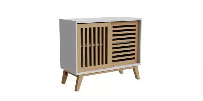 Slatted Sliding Door Accent Cabinet