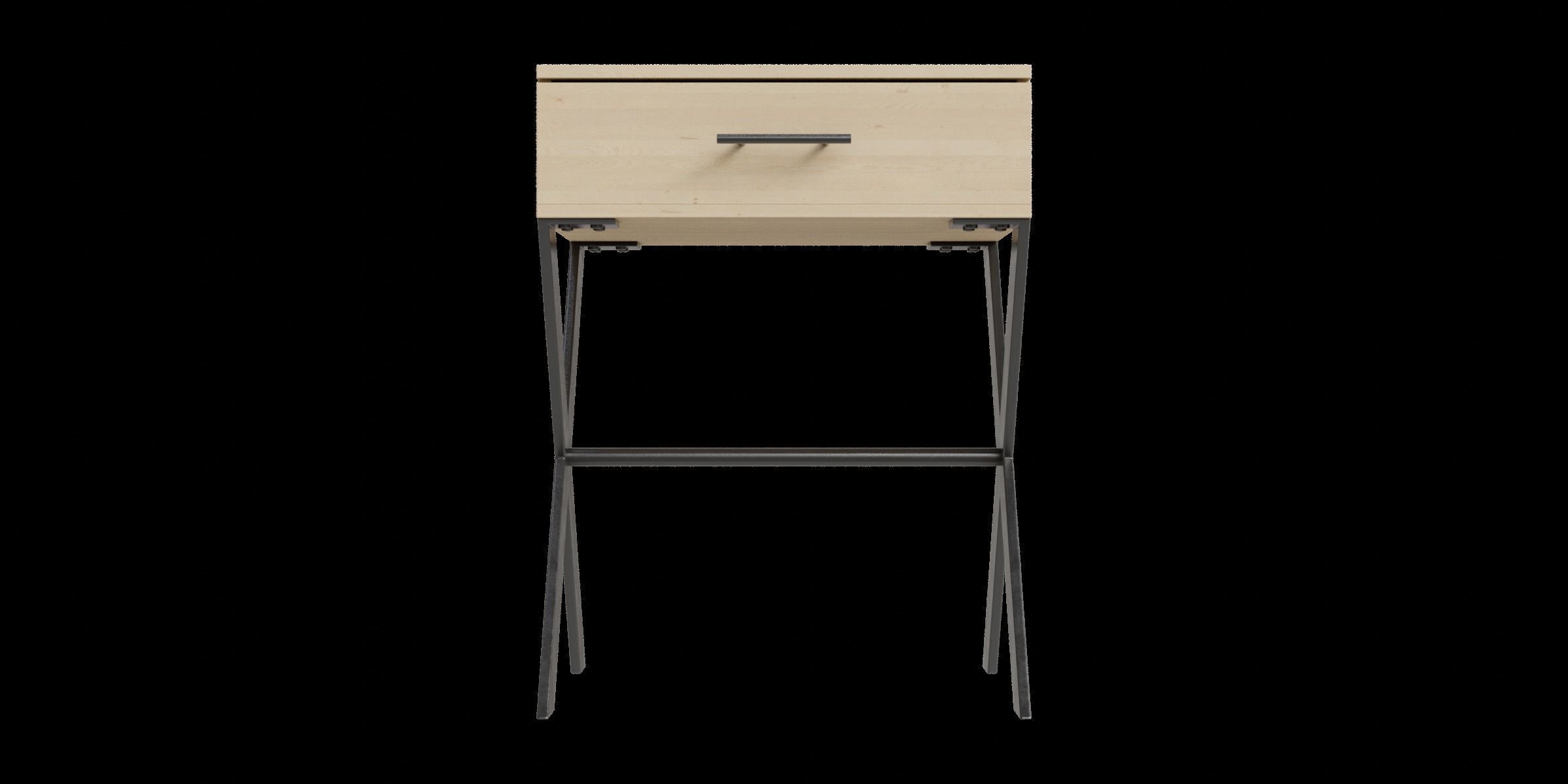 X Leg 1-Drawer Metal And Wood Side Table Low-poly 3D model_4