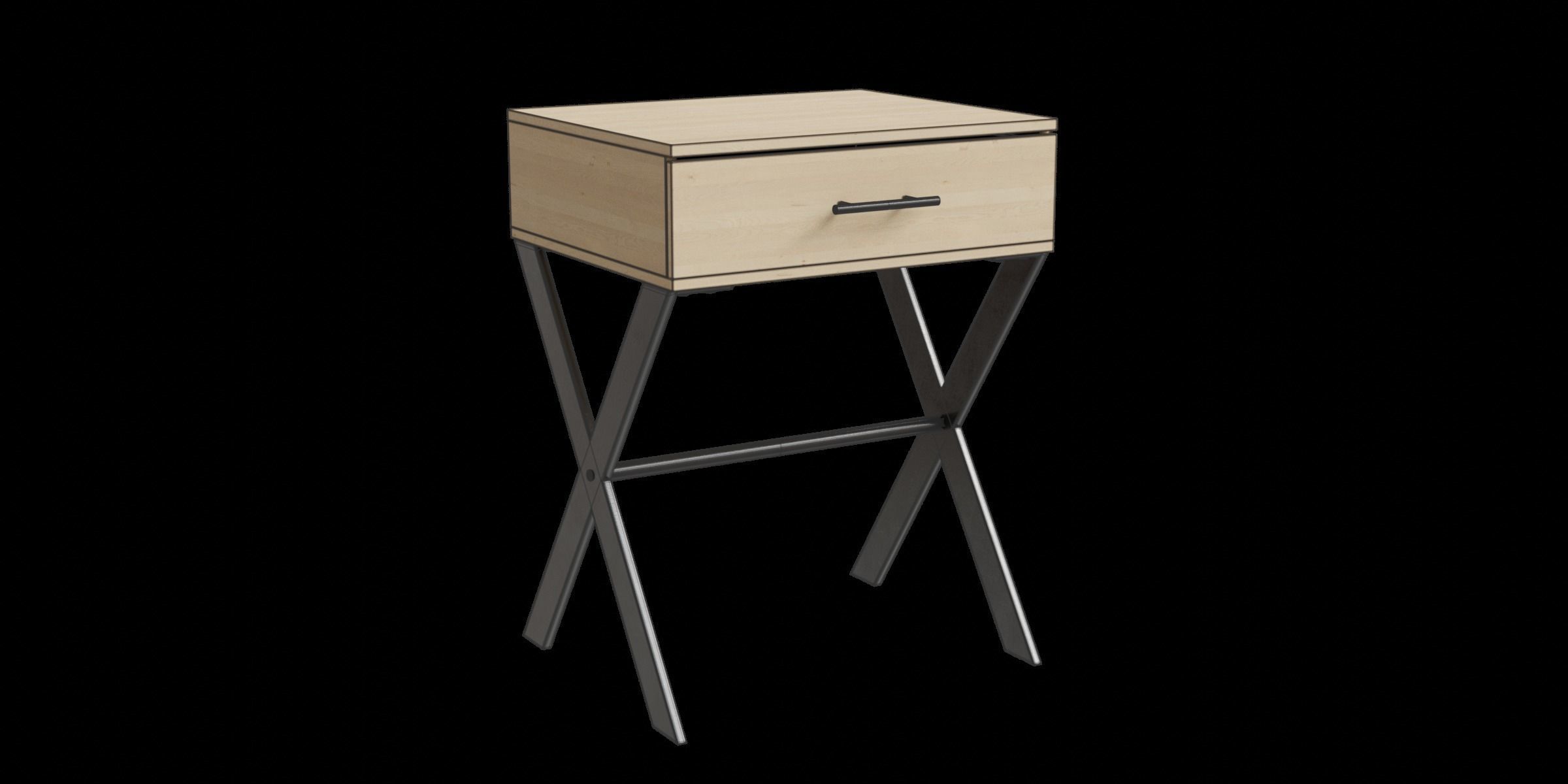 X Leg 1-Drawer Metal And Wood Side Table Low-poly 3D model_3