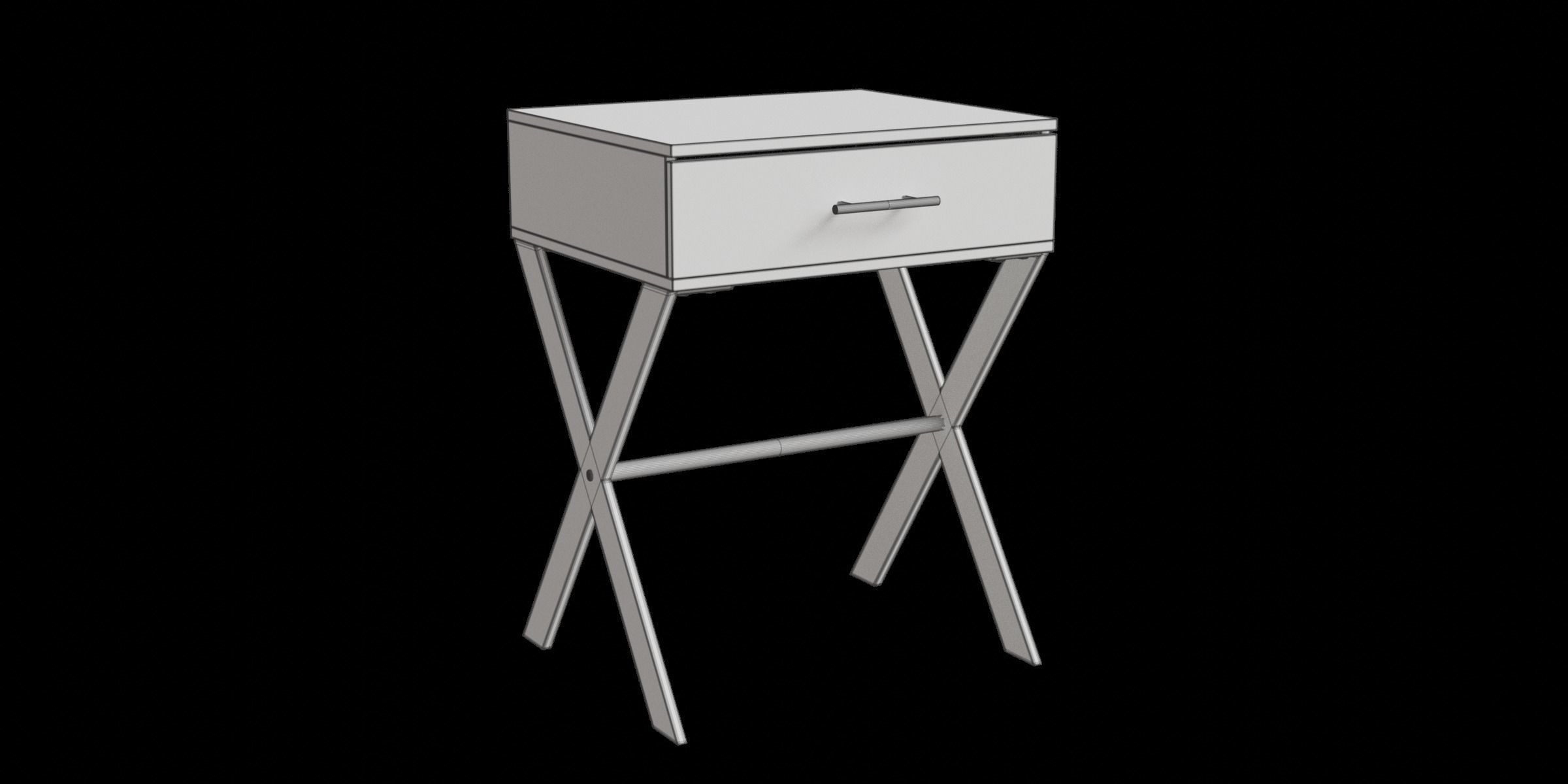 X Leg 1-Drawer Metal And Wood Side Table Low-poly 3D model_2
