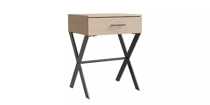 X Leg 1-Drawer Metal And Wood Side Table