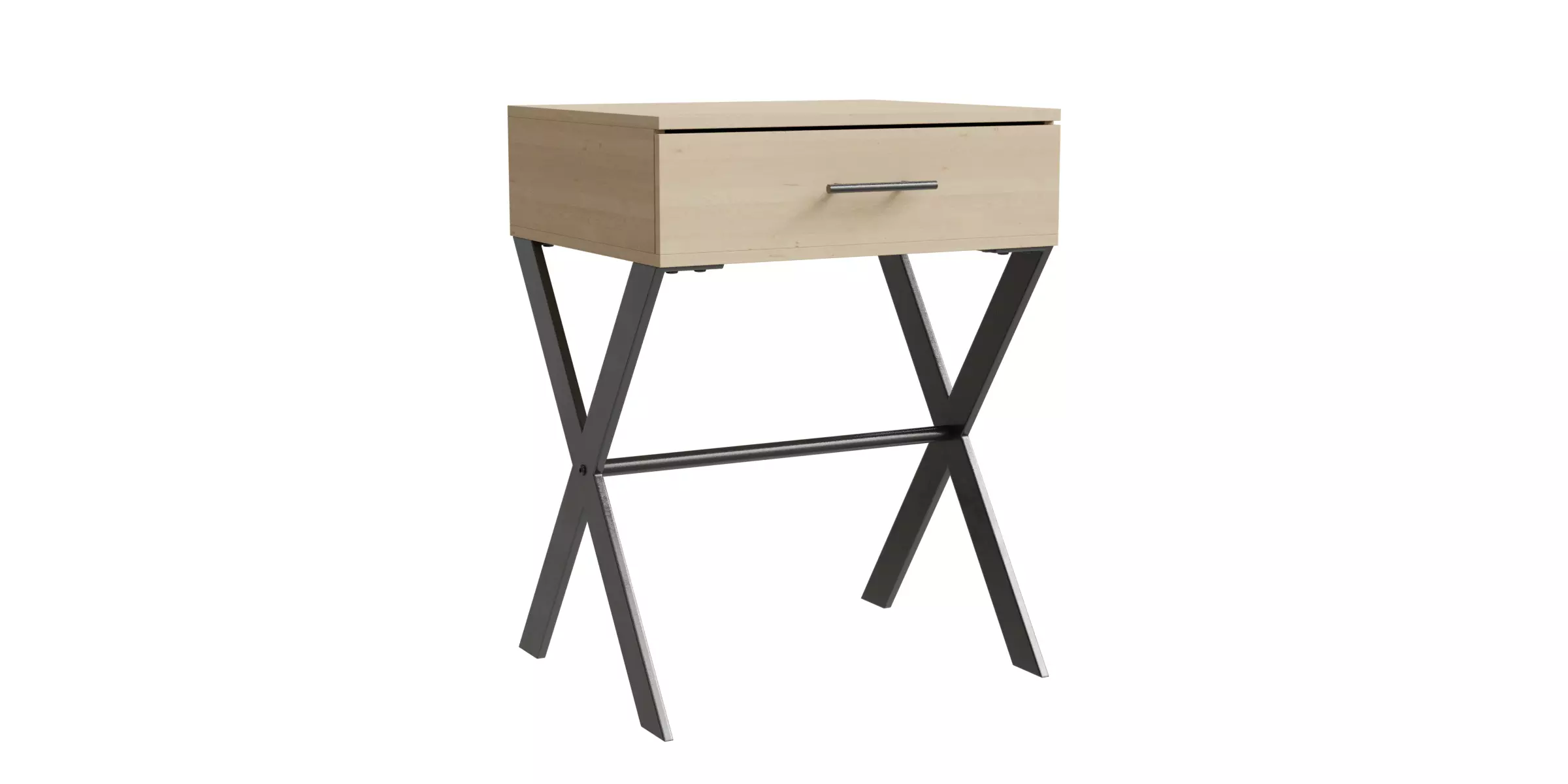 X Leg 1-Drawer Metal And Wood Side Table Low-poly 3D model_0