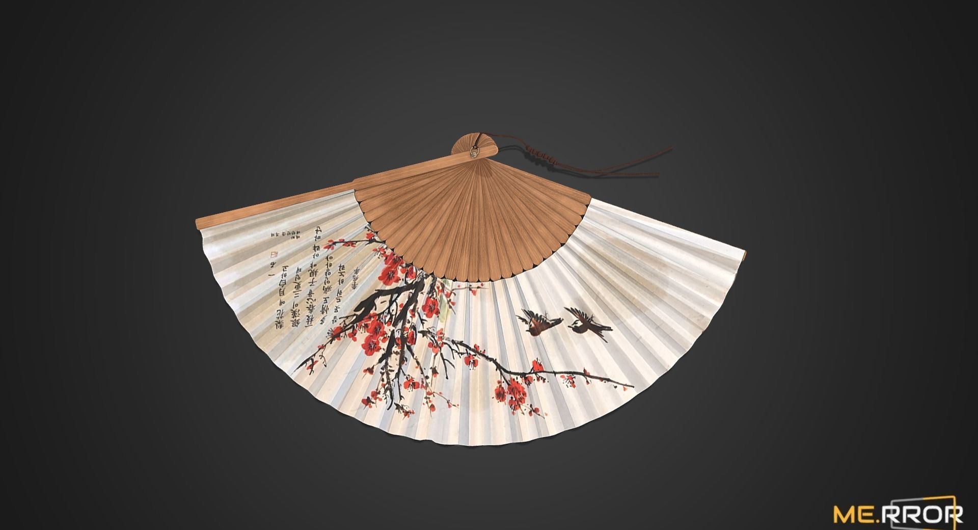 Game Ready Korean Traditional Fan Low-poly 3D model_2