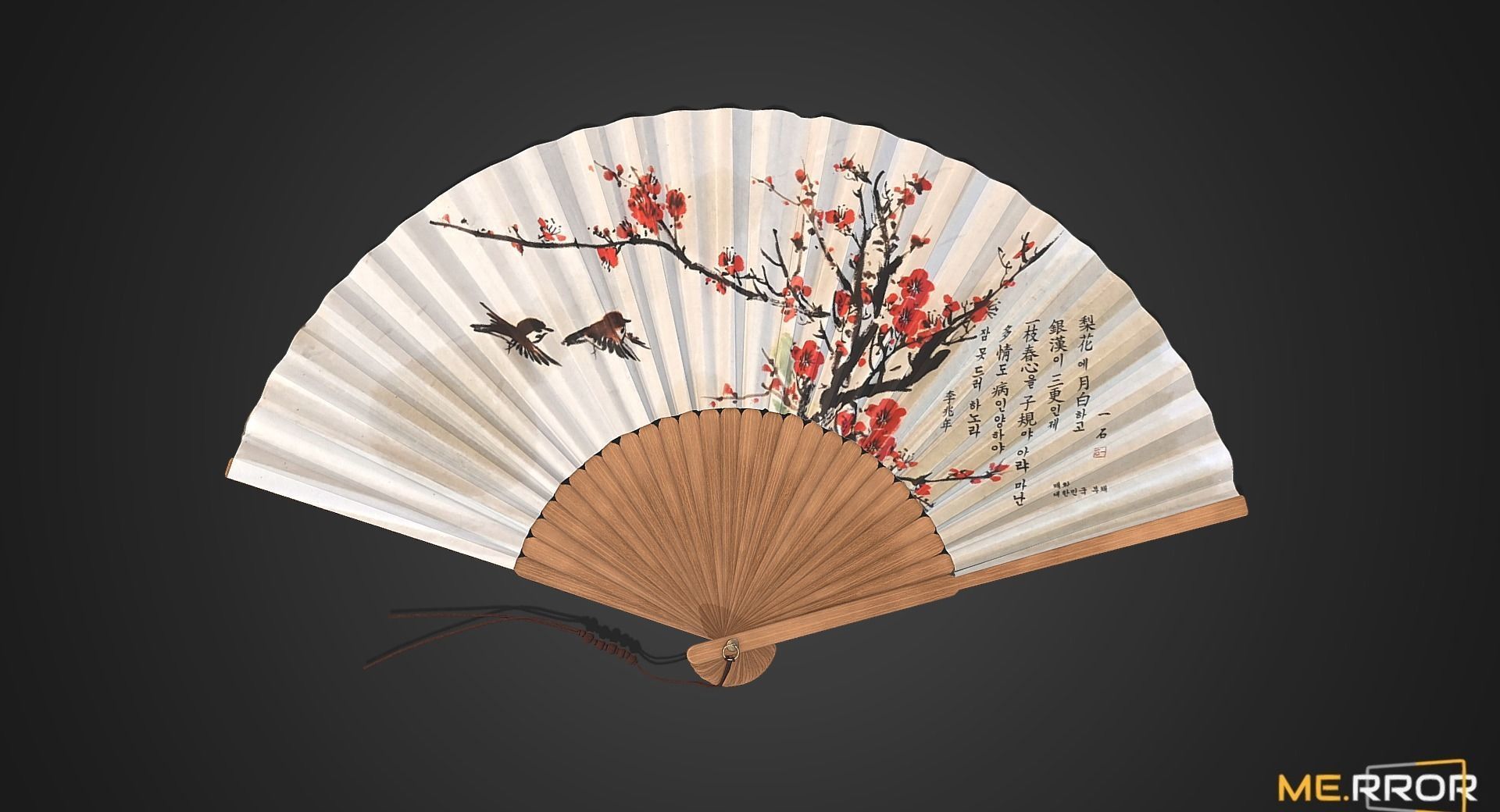 Game Ready Korean Traditional Fan Low-poly 3D model_10