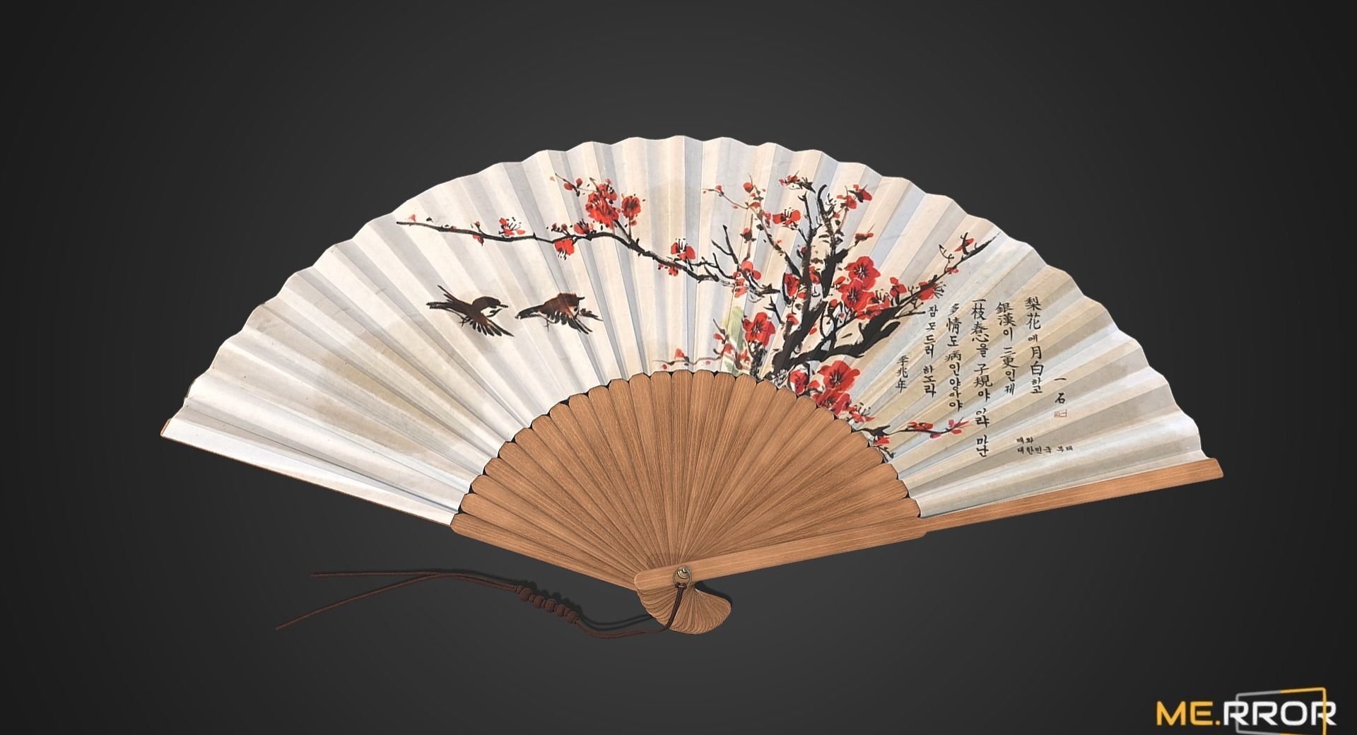 Game Ready Korean Traditional Fan Low-poly 3D model_4