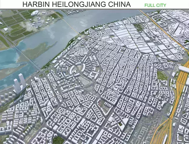 Harbin Heilongjiang China 90km Low-poly 3D model