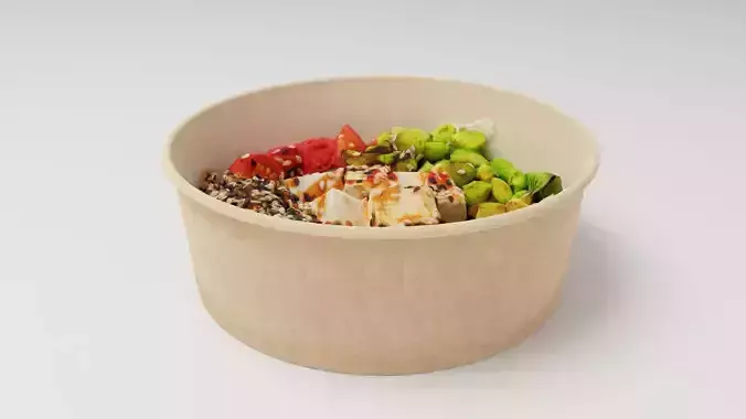 Poke bowl lunch with eggs cheese avocado tomatoes 