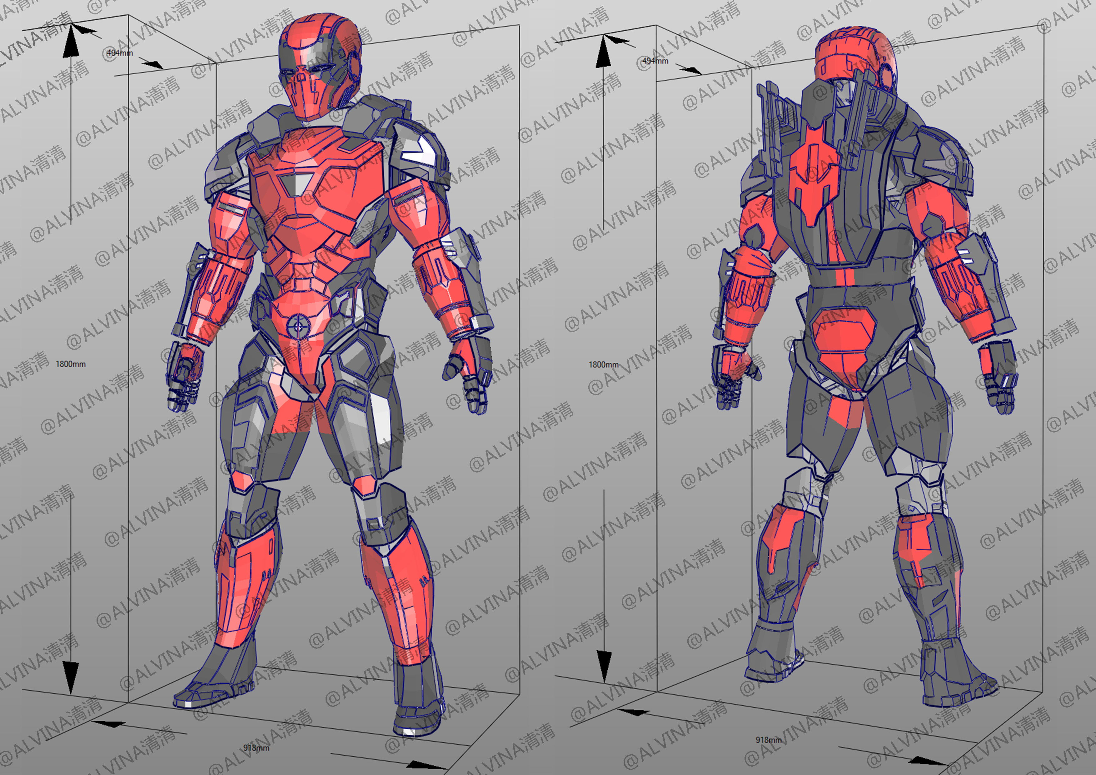 Armorized Deadpool Cosplay Pepakura Foam Full Low-poly 3D model_5