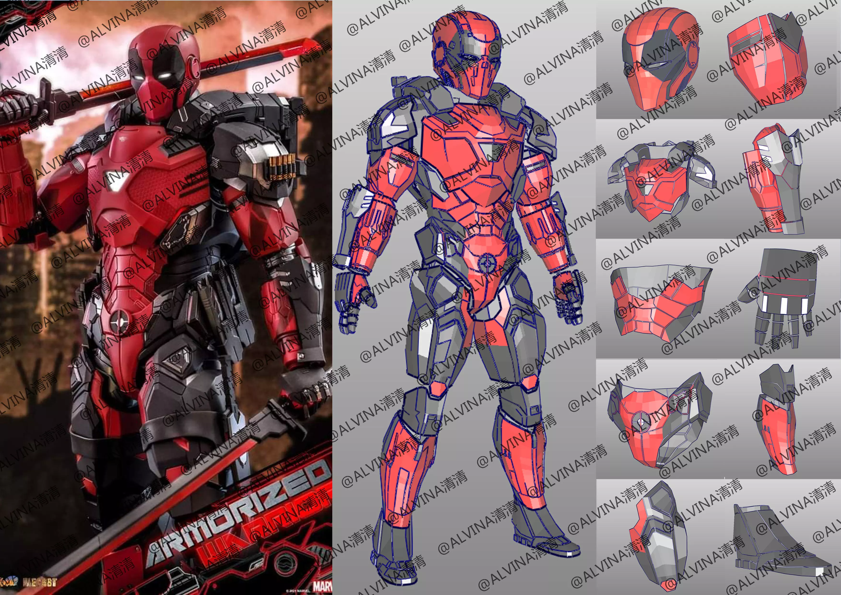 Armorized Deadpool Cosplay Pepakura Foam Full Low-poly 3D model_0
