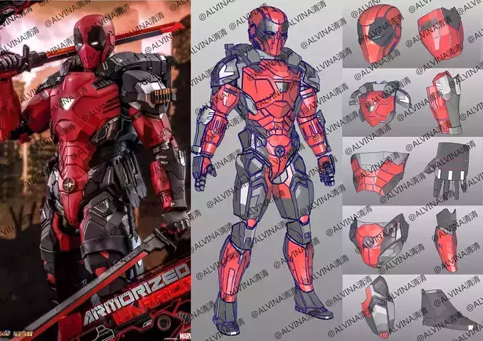 Armorized Deadpool Cosplay Pepakura Foam Full Low-poly 3D model