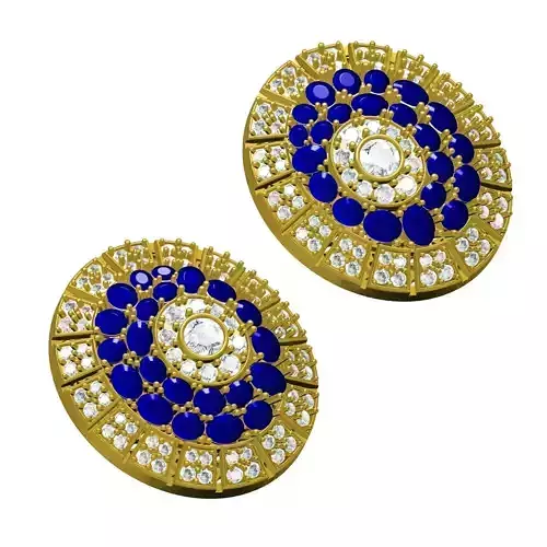 Blue Sapphire Oval Stone and Round Diamond Halo Earring