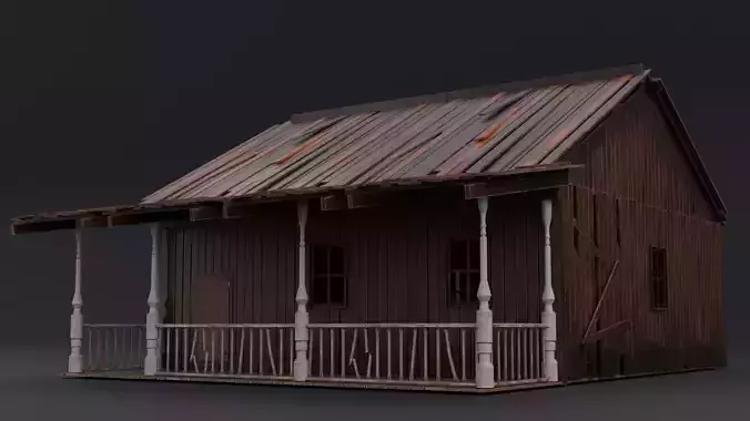 Modular Old House Low Poly 3D Model PBR