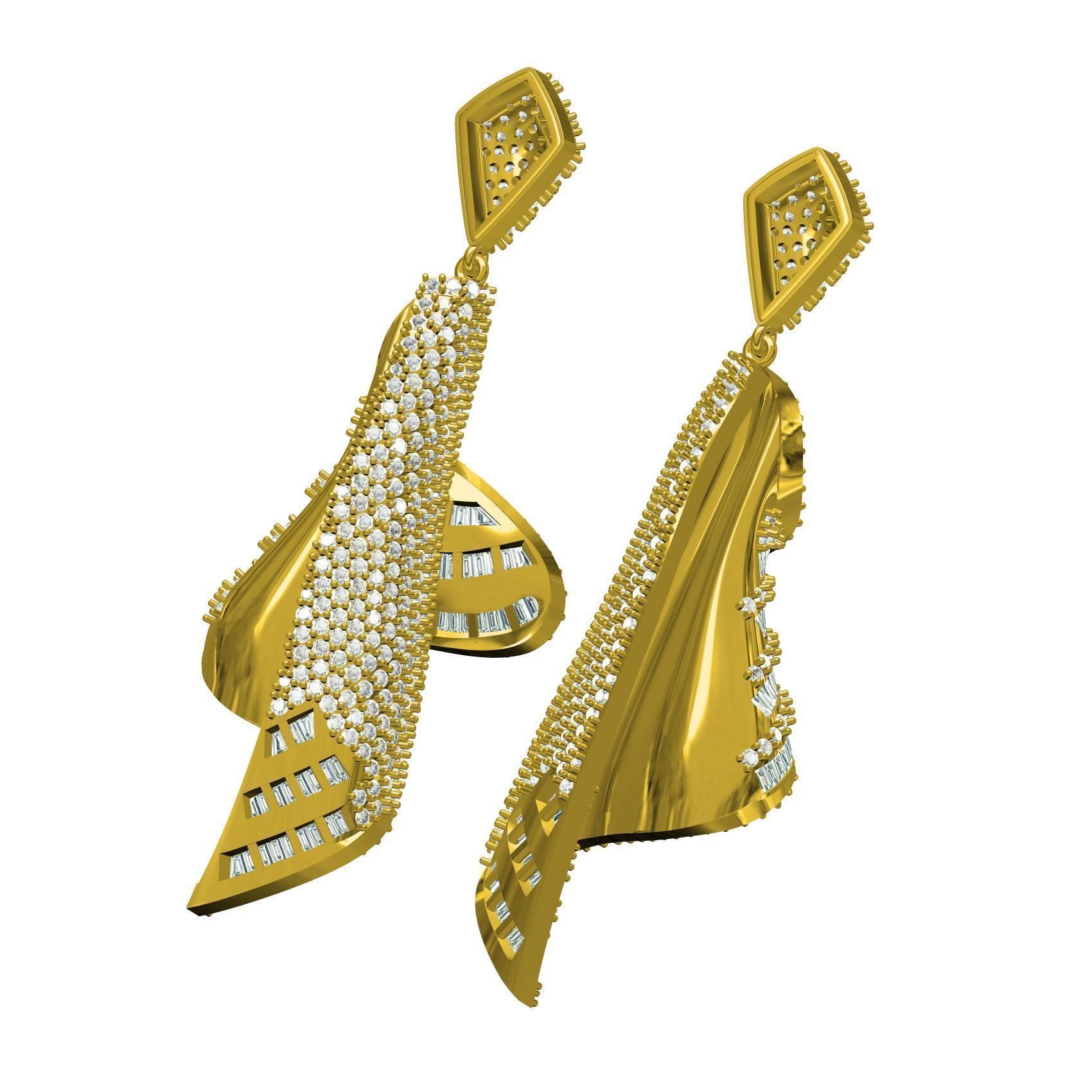 Antique Wave Dangle Drop Earring 3D print model_5