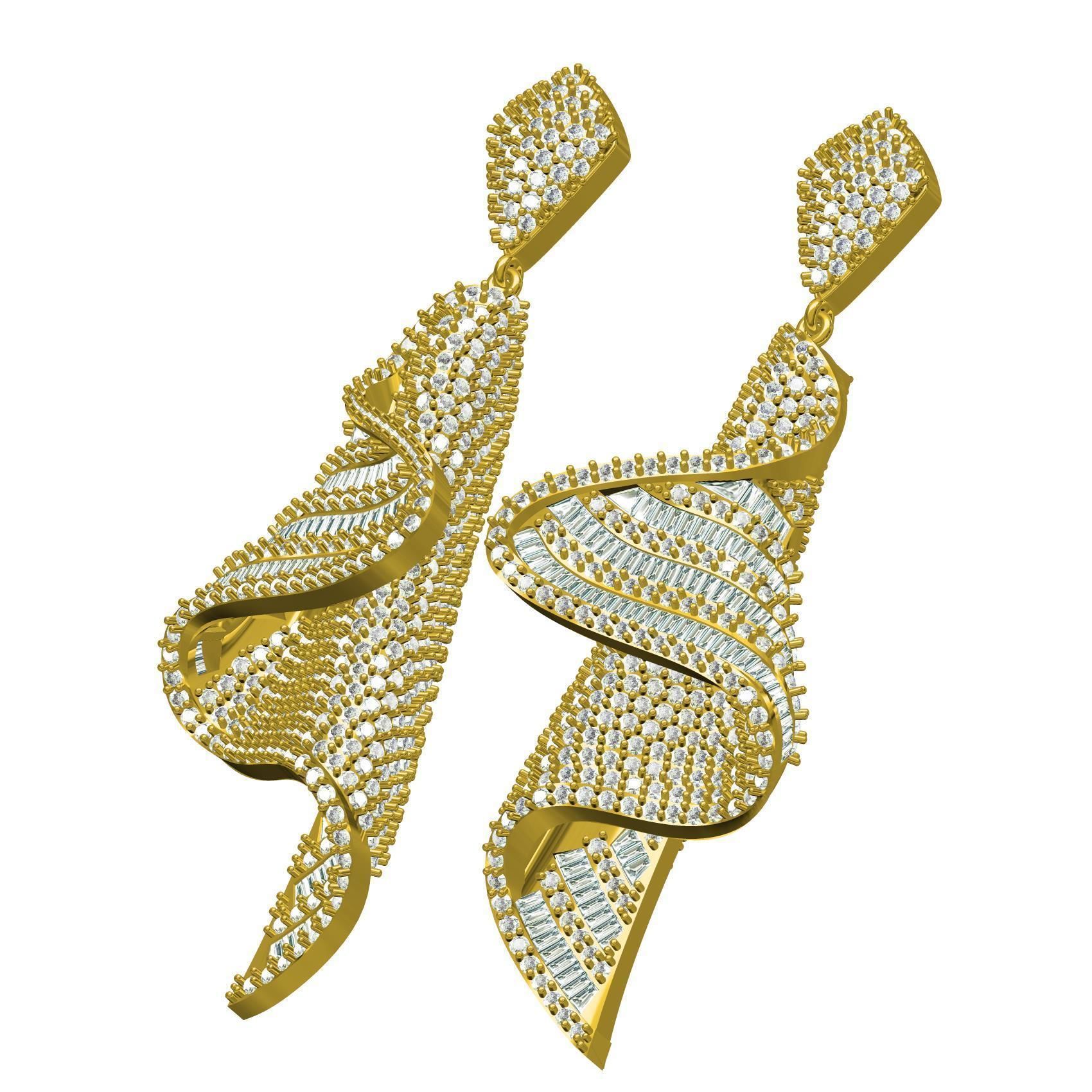 Antique Wave Dangle Drop Earring 3D print model_1