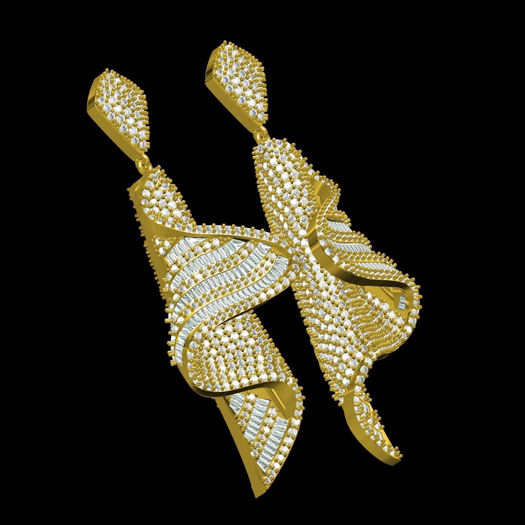 Antique Wave Dangle Drop Earring 3D print model_11