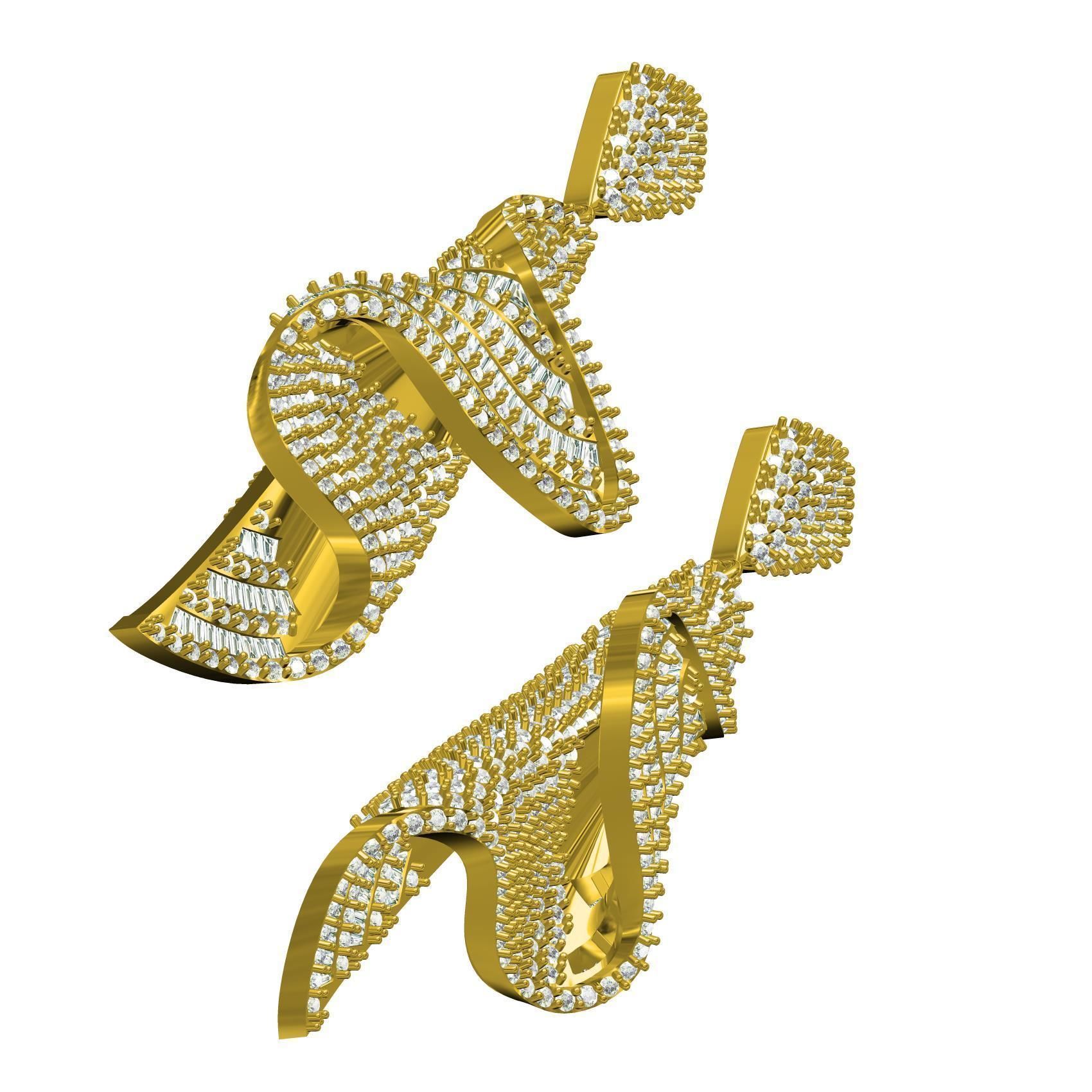 Antique Wave Dangle Drop Earring 3D print model_6