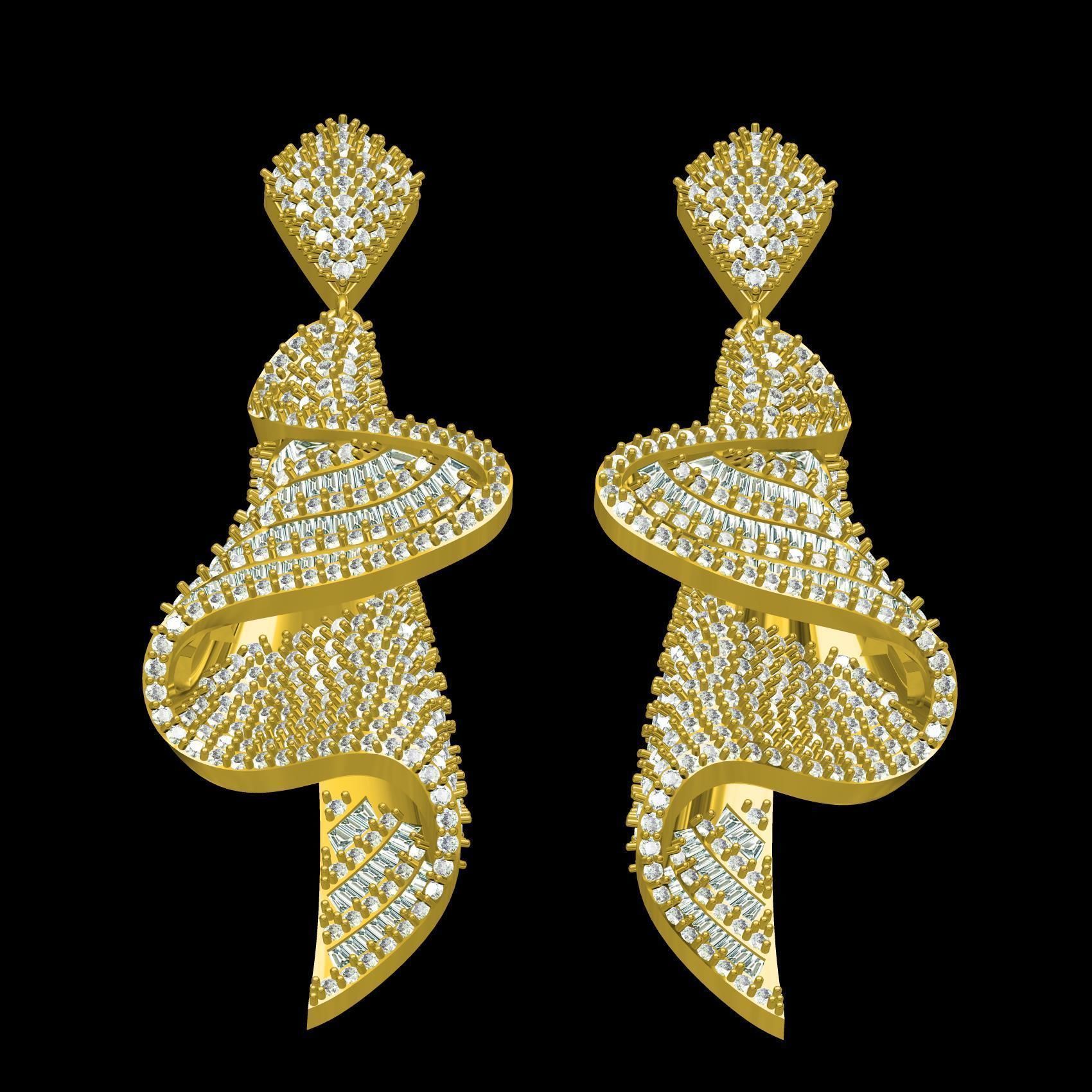 Antique Wave Dangle Drop Earring 3D print model_9