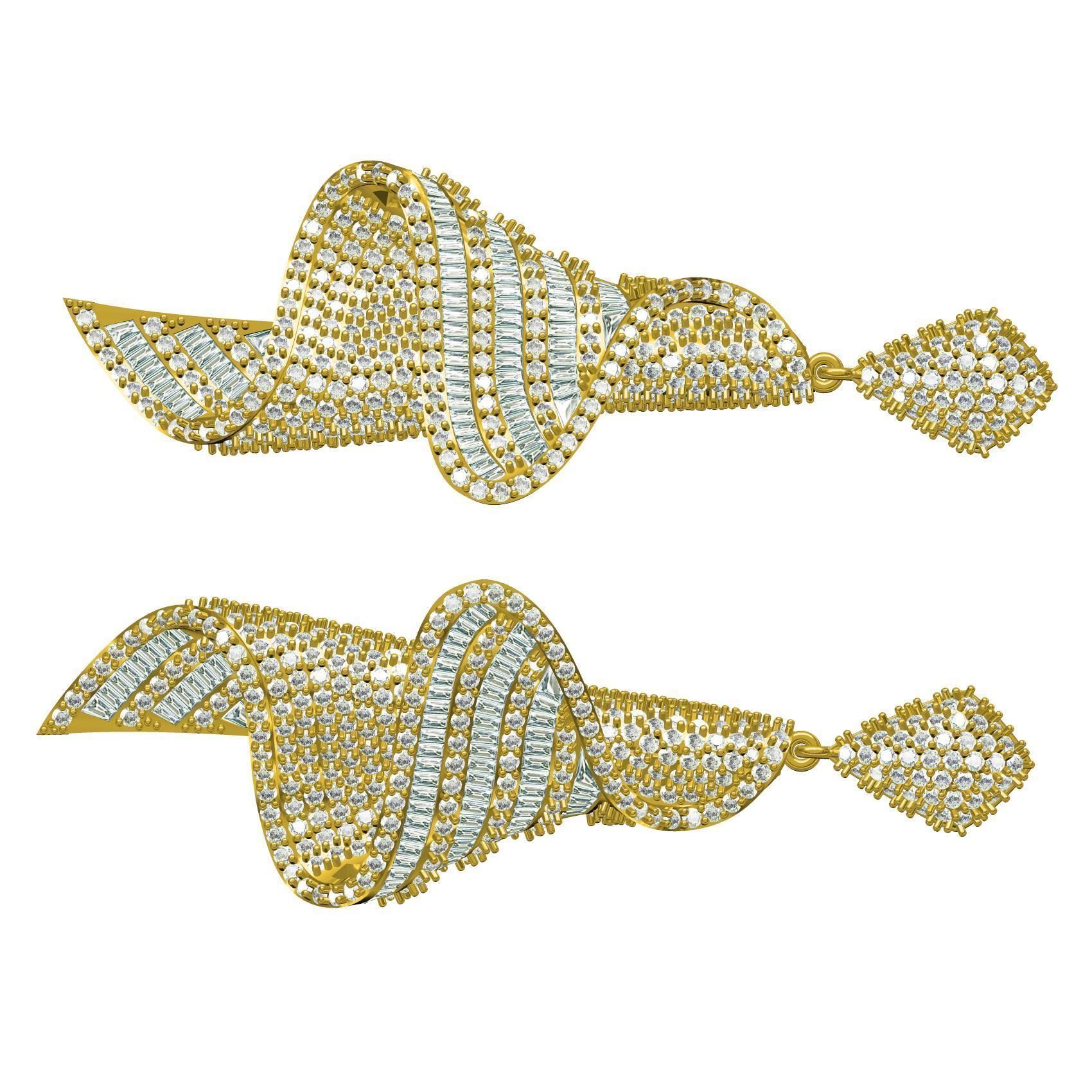 Antique Wave Dangle Drop Earring 3D print model_7