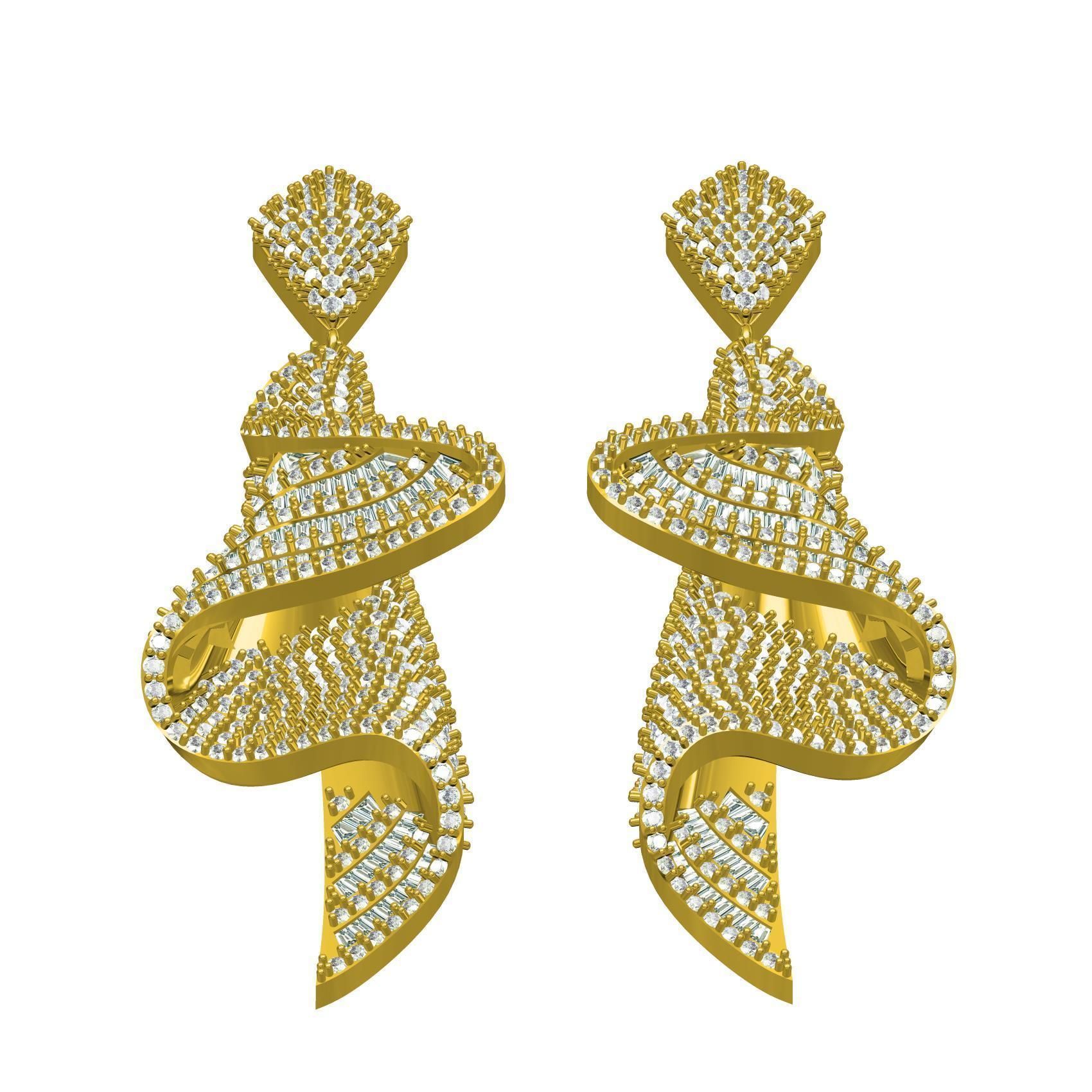 Antique Wave Dangle Drop Earring 3D print model_2