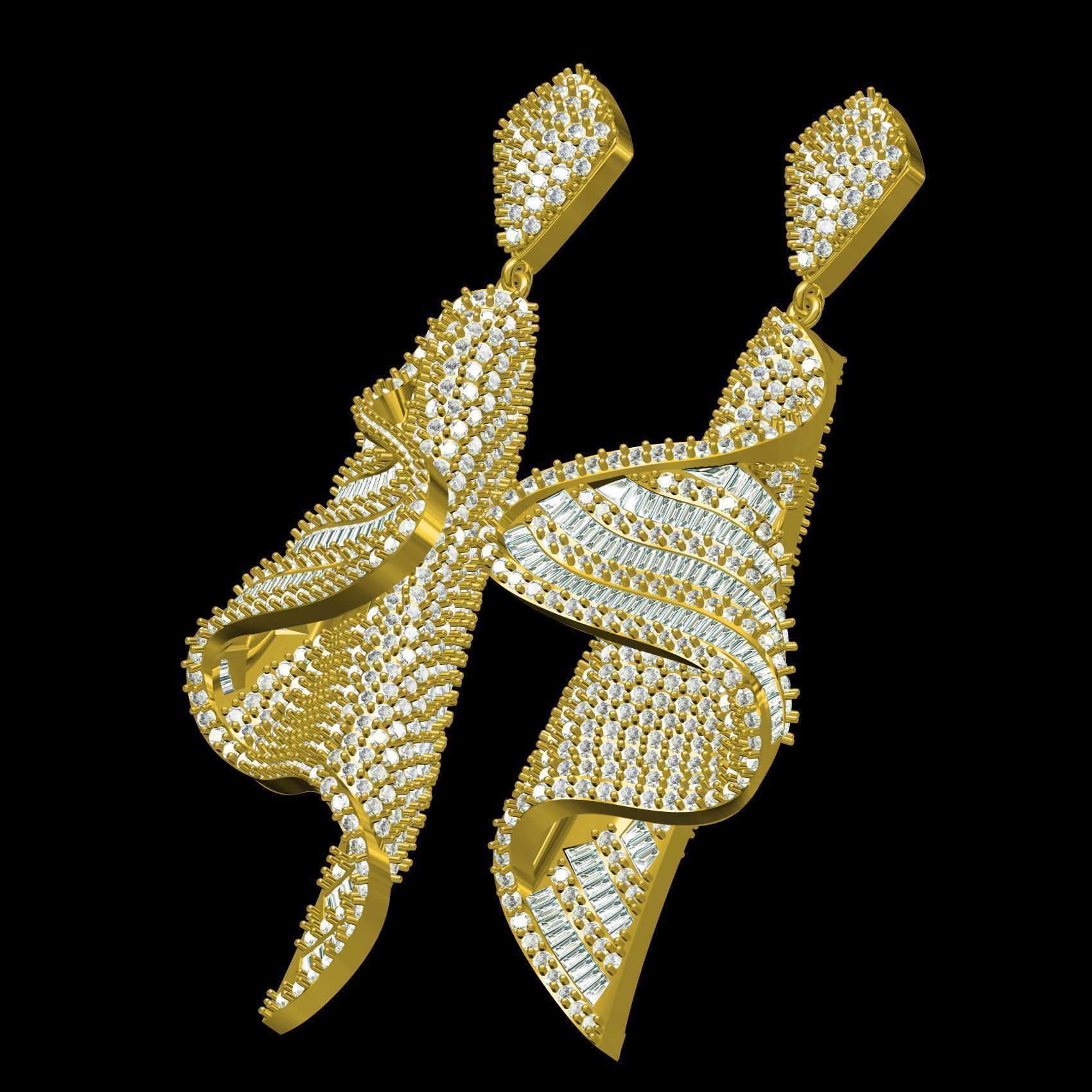 Antique Wave Dangle Drop Earring 3D print model_10