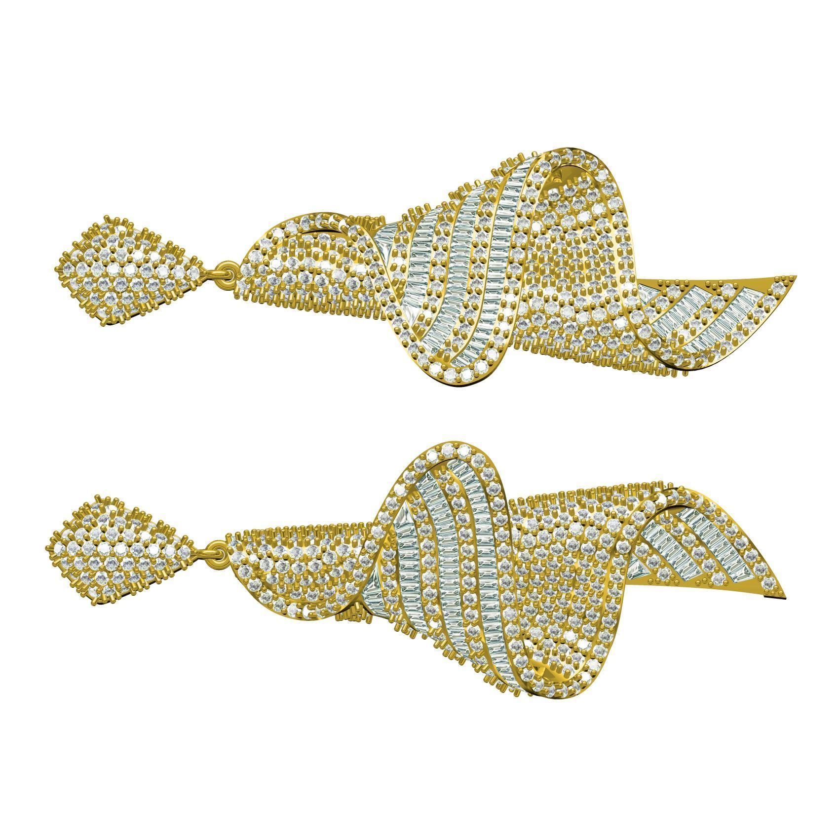 Antique Wave Dangle Drop Earring 3D print model_8