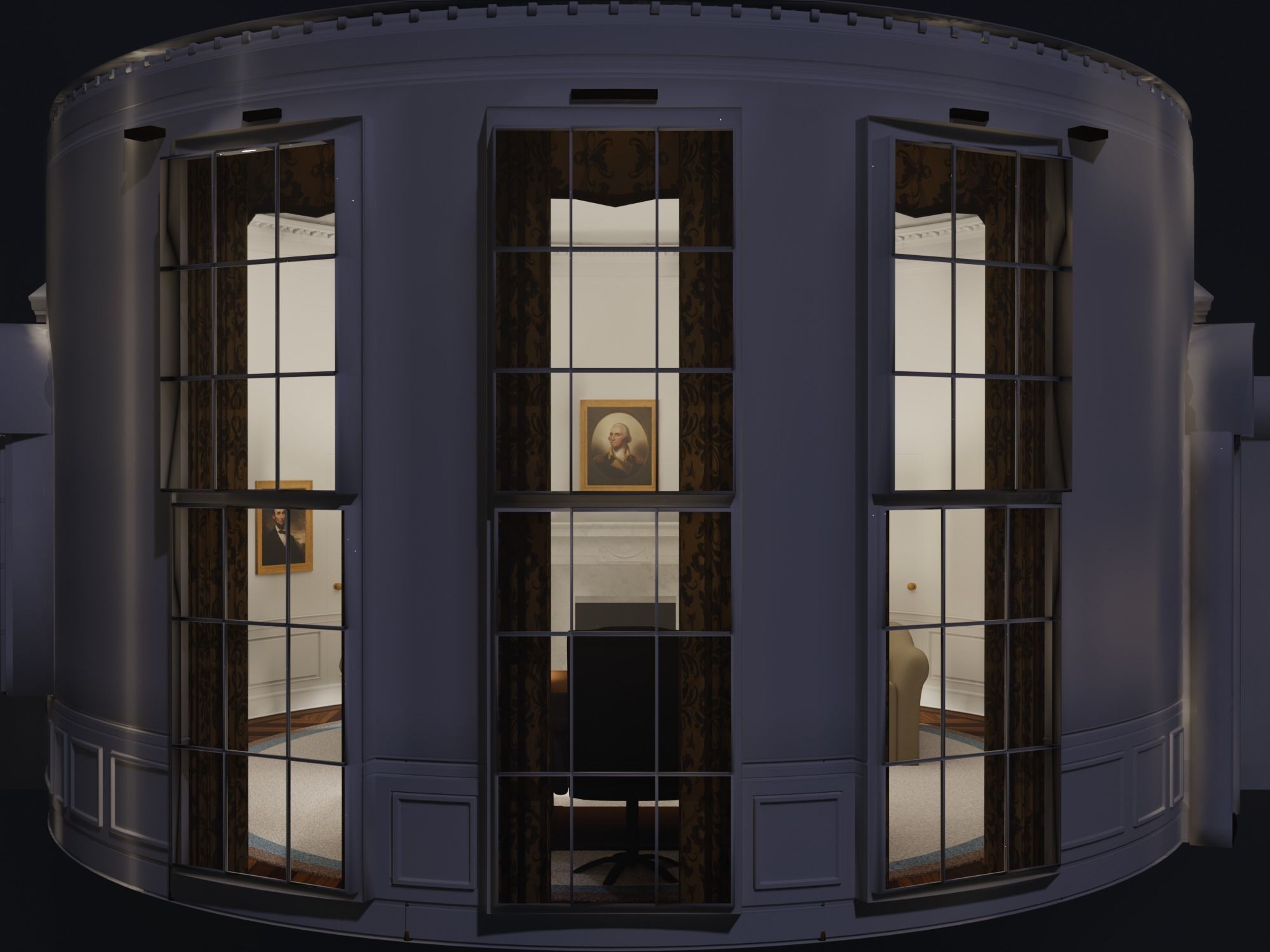 OVAL OFFICE - PRESIDENT OFFICE  Low-poly 3D model_13