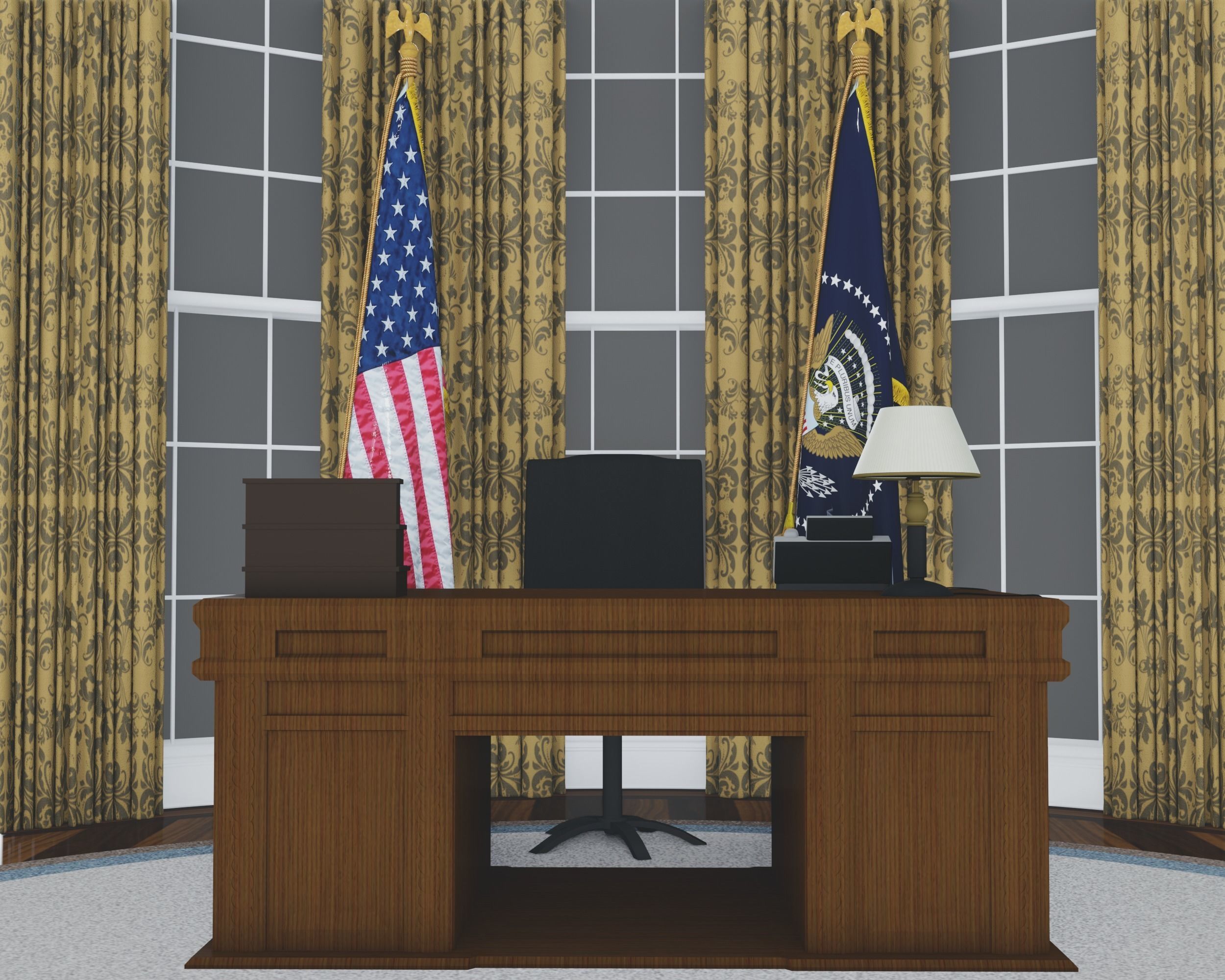 OVAL OFFICE - PRESIDENT OFFICE  Low-poly 3D model_6