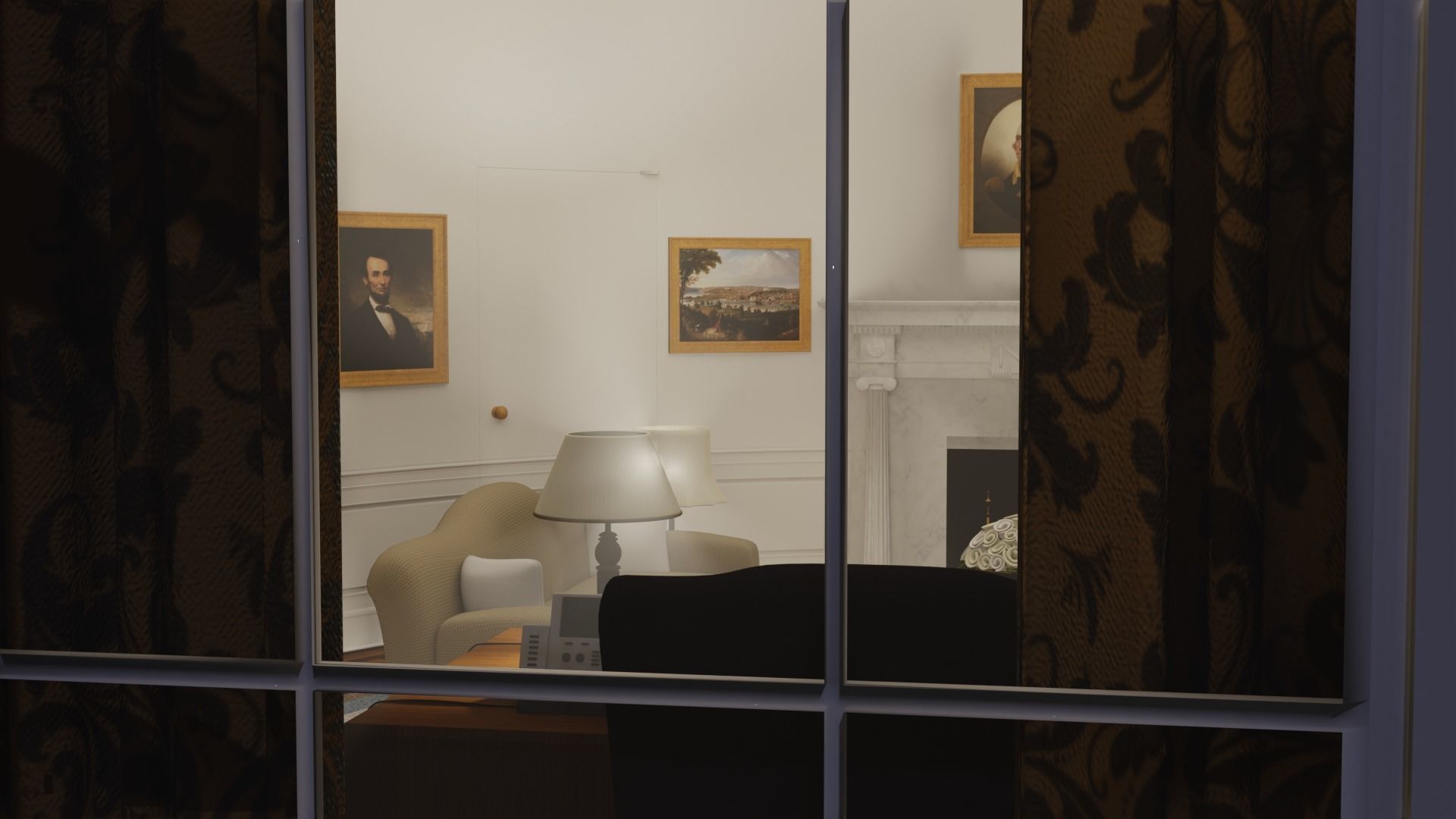 OVAL OFFICE - PRESIDENT OFFICE  Low-poly 3D model_14