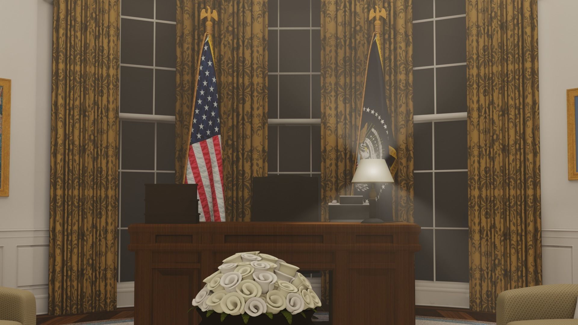 OVAL OFFICE - PRESIDENT OFFICE  Low-poly 3D model_24