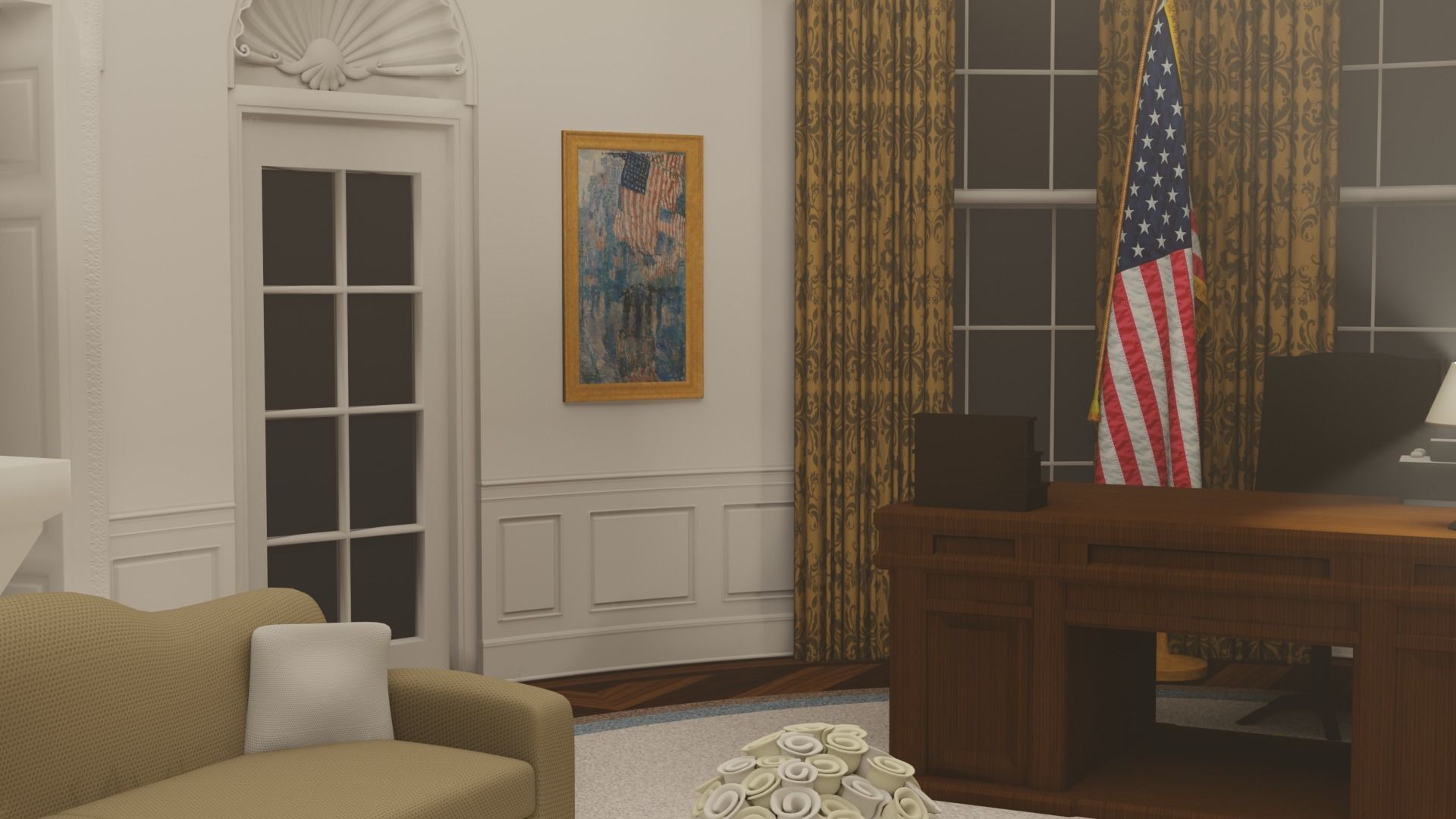 OVAL OFFICE - PRESIDENT OFFICE  Low-poly 3D model_8