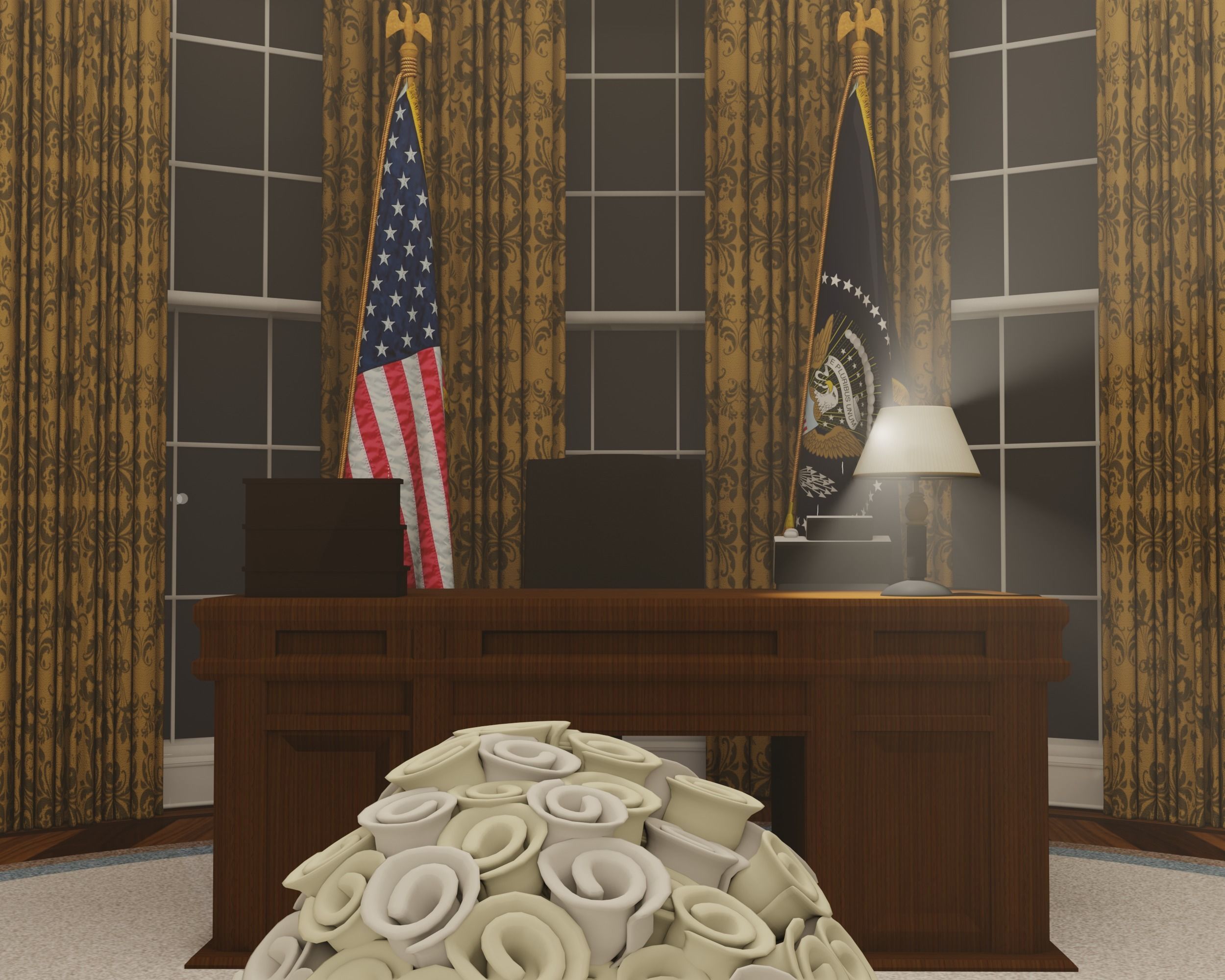 OVAL OFFICE - PRESIDENT OFFICE  Low-poly 3D model_7