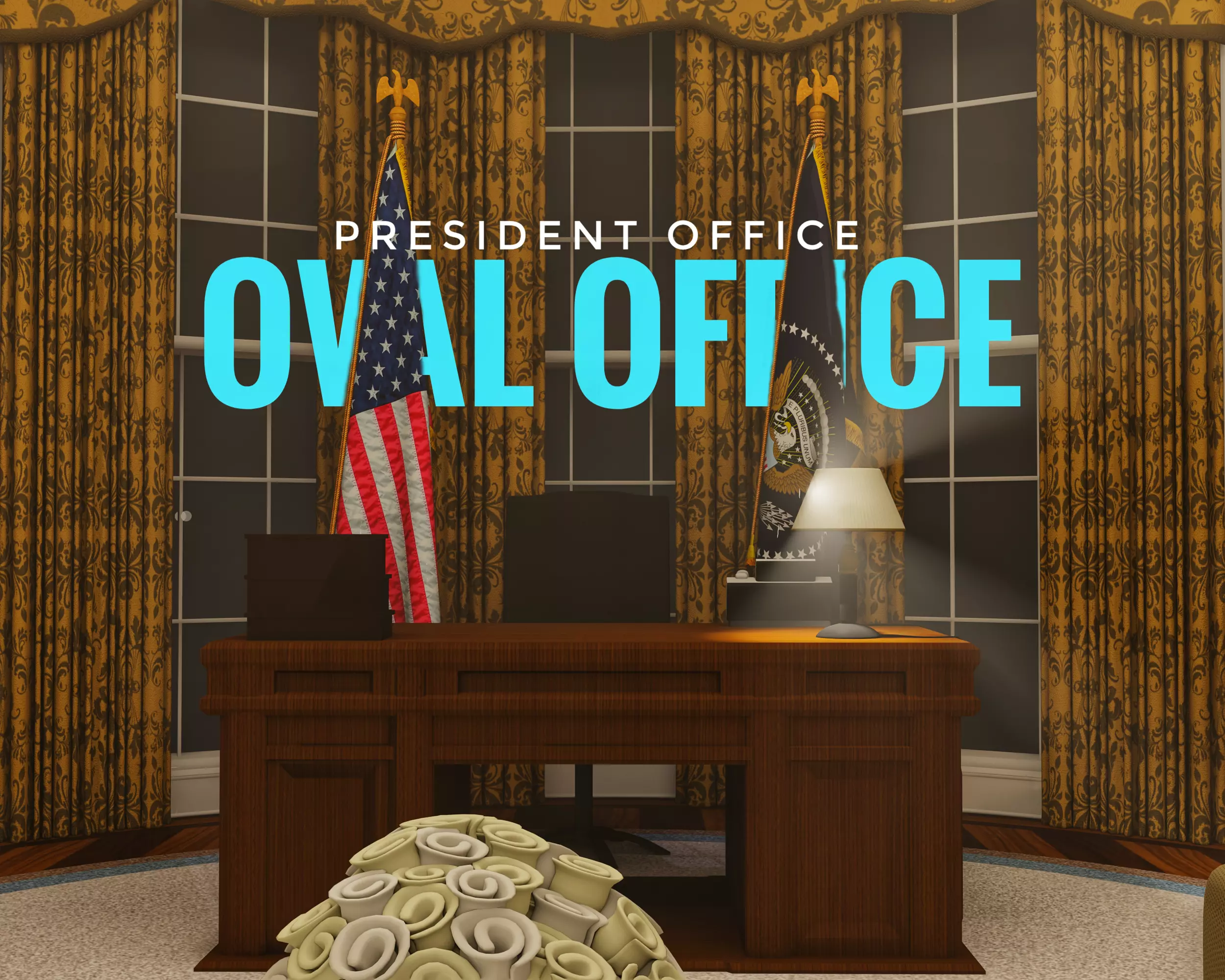 OVAL OFFICE - PRESIDENT OFFICE  Low-poly 3D model_0