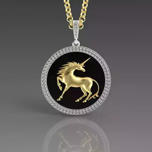 Jewelry Gold Pendant With Unicorn 0077 3dm stl fbx