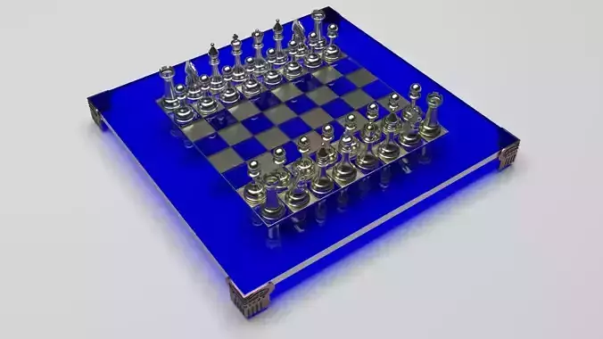 Metallic Chess Figures On Metallic Chess Board 3D model
