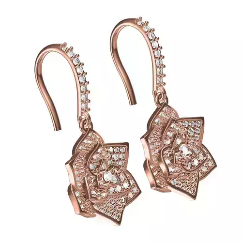 Antique Floral Design Diamond Hoop Earring