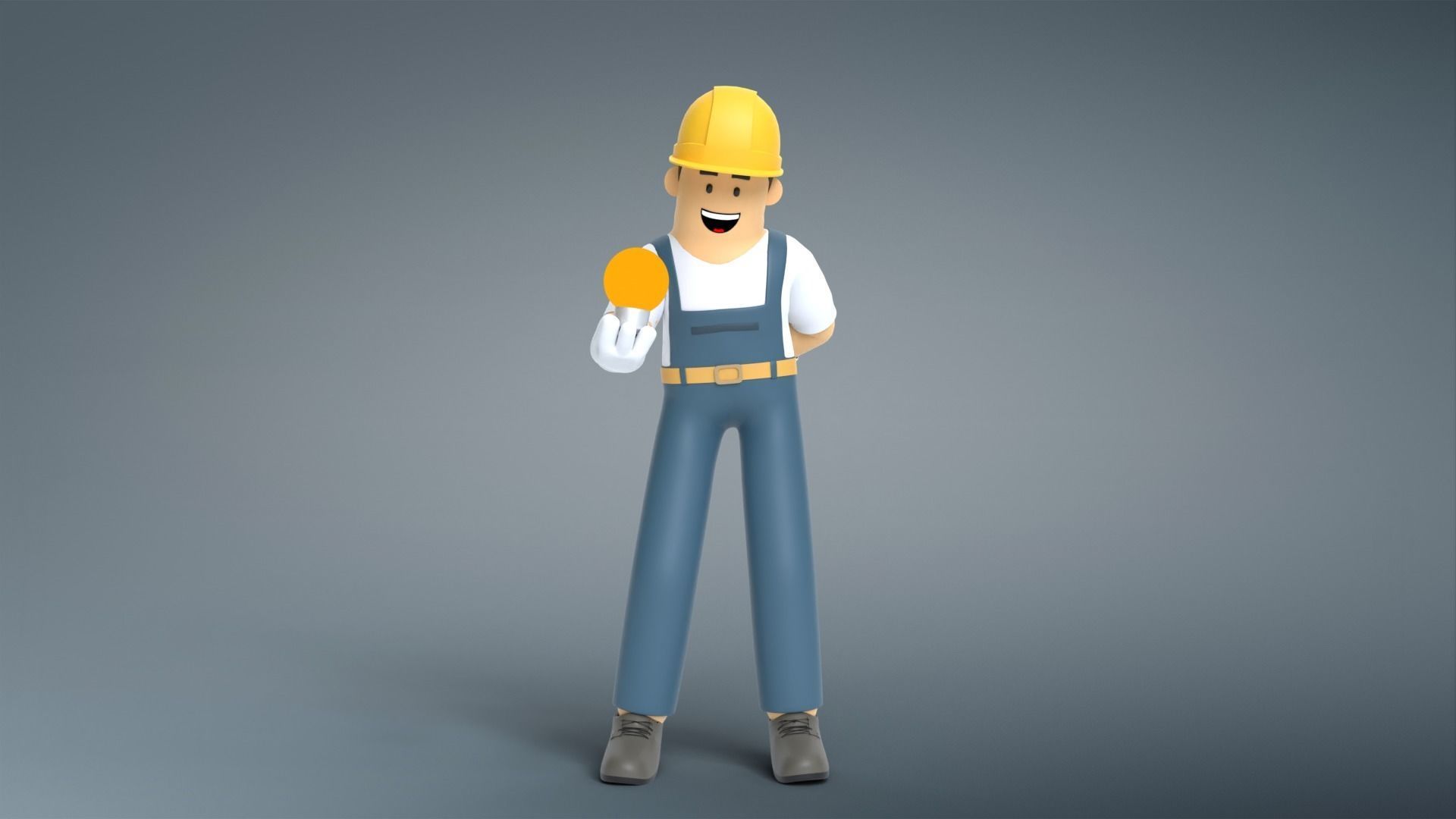 Minimal Electrician Cartoon Character 3D model_4