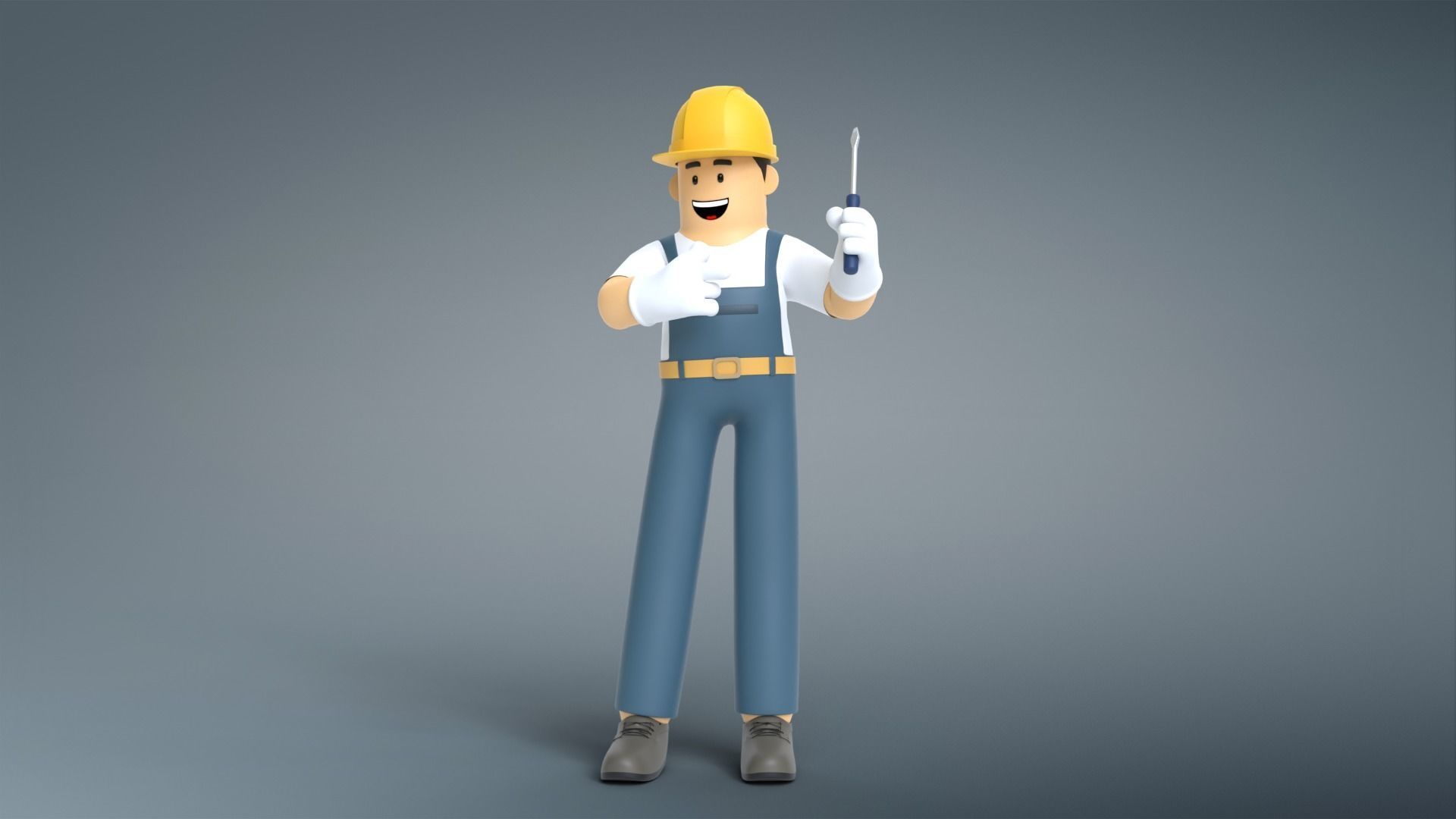 Minimal Electrician Cartoon Character 3D model_3