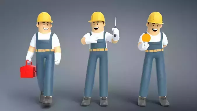 Minimal Electrician Cartoon Character 3D model
