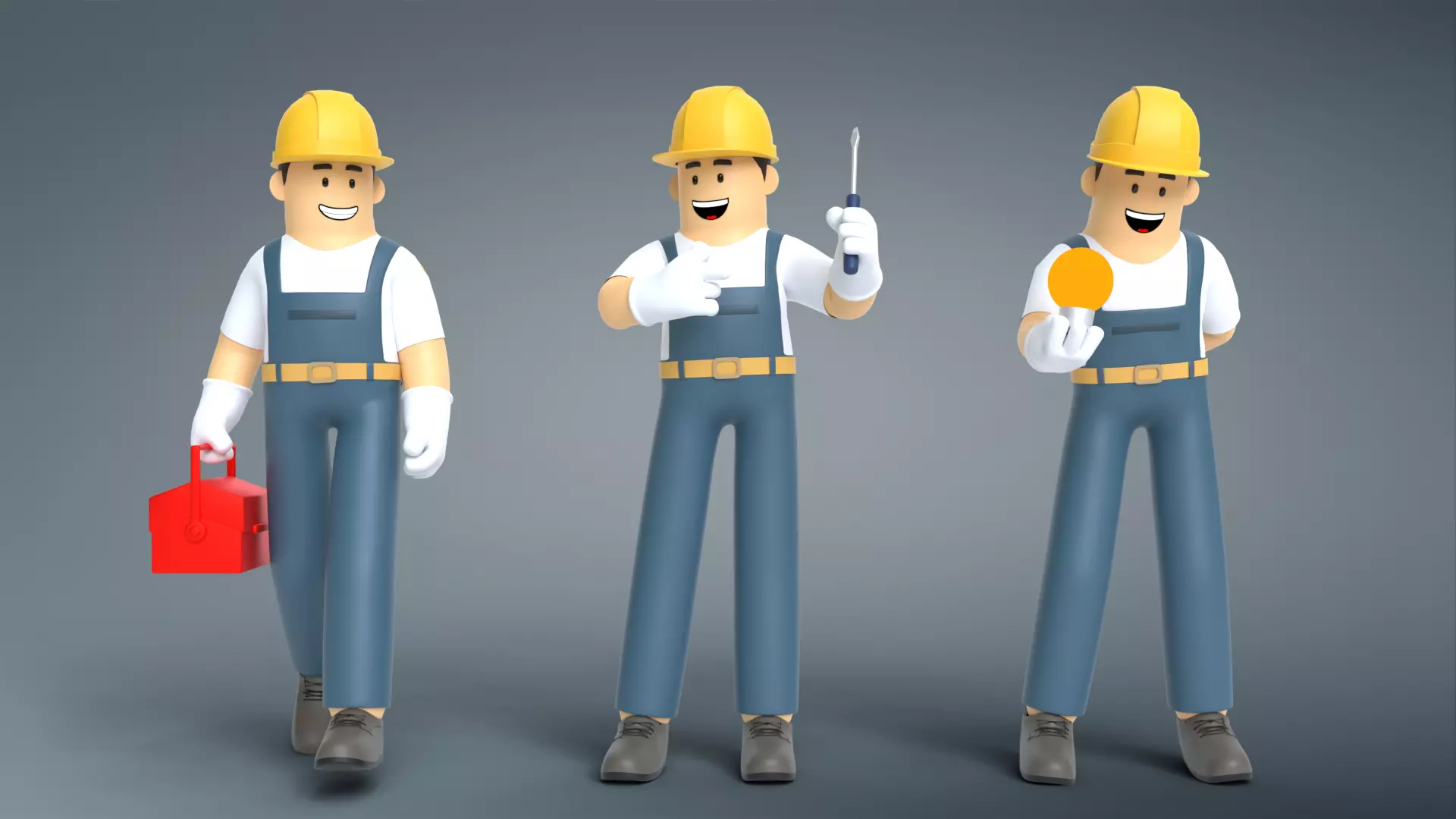 Minimal Electrician Cartoon Character 3D model_0