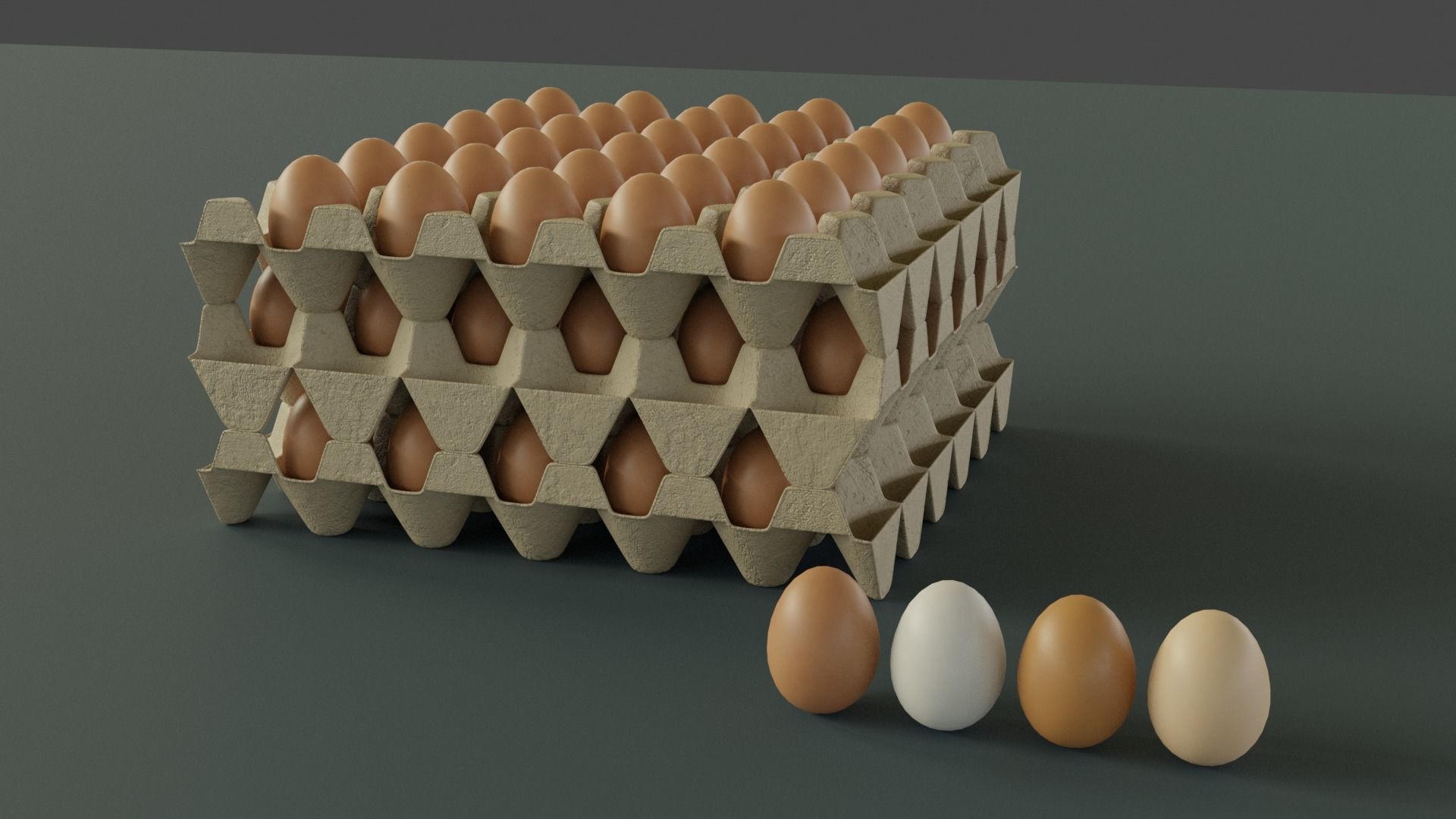 Egg trays with 4 different colors of egg Low-poly 3D model_7