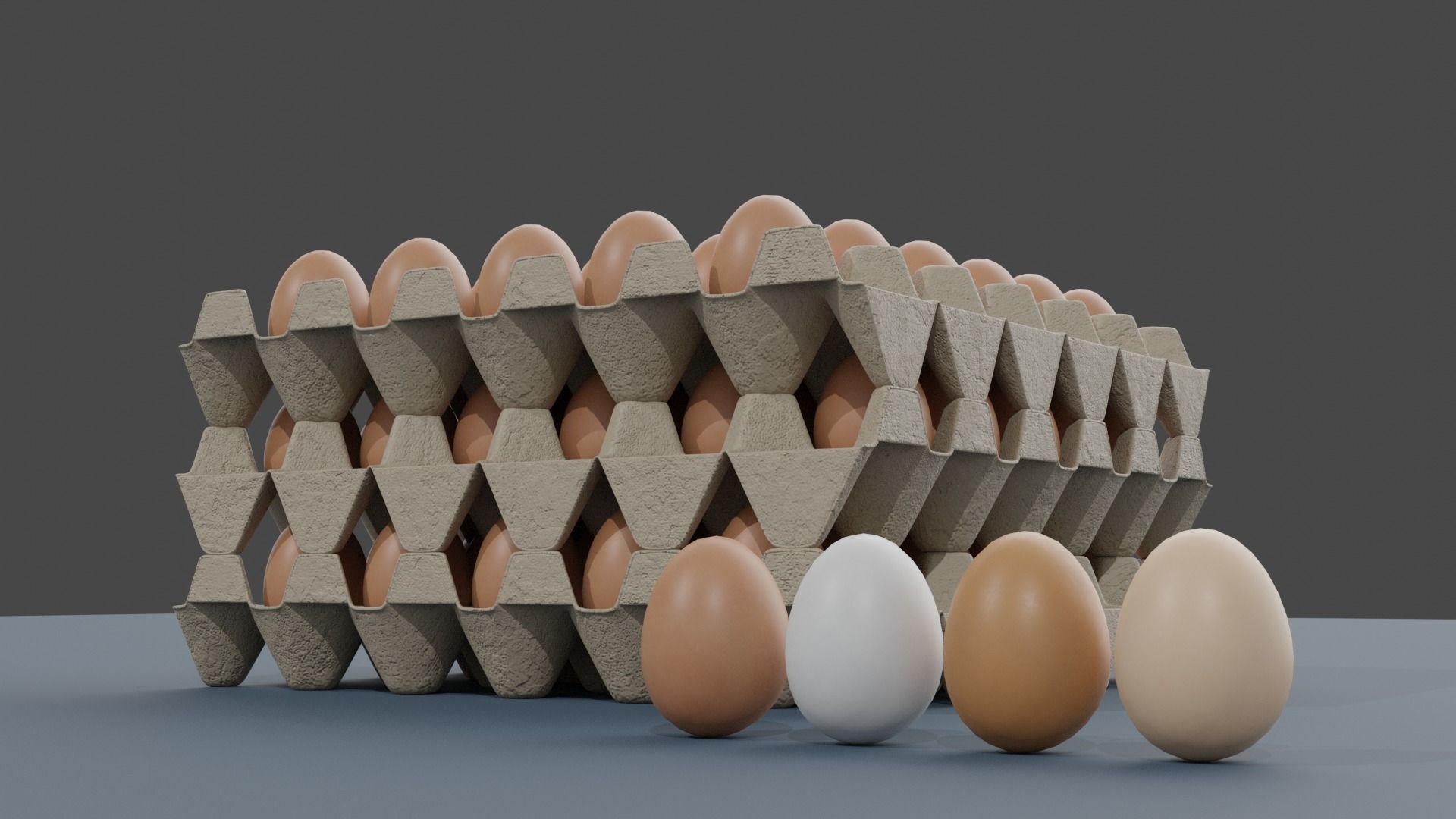 Egg trays with 4 different colors of egg Low-poly 3D model_5