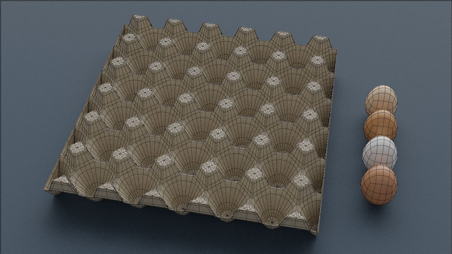 Egg trays with 4 different colors of egg Low-poly 3D model_2