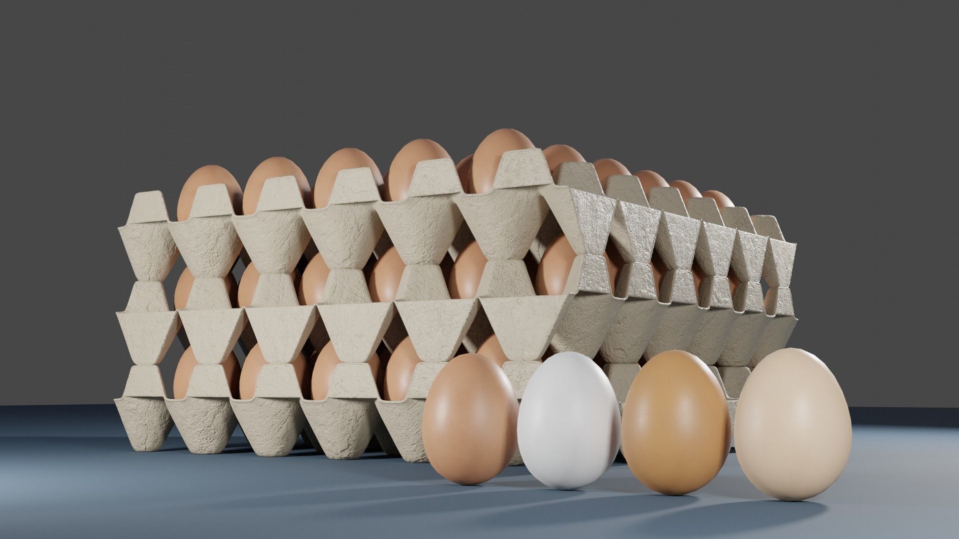 Egg trays with 4 different colors of egg Low-poly 3D model_4