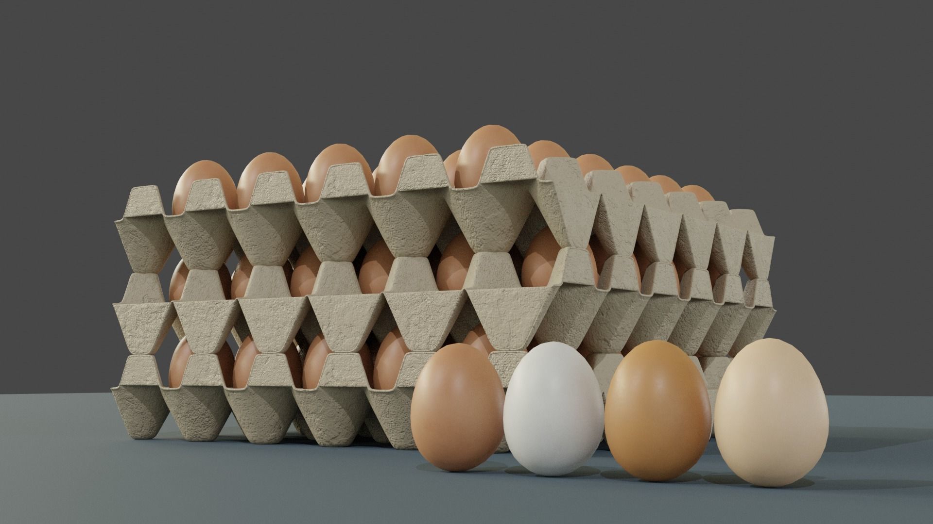 Egg trays with 4 different colors of egg Low-poly 3D model_6