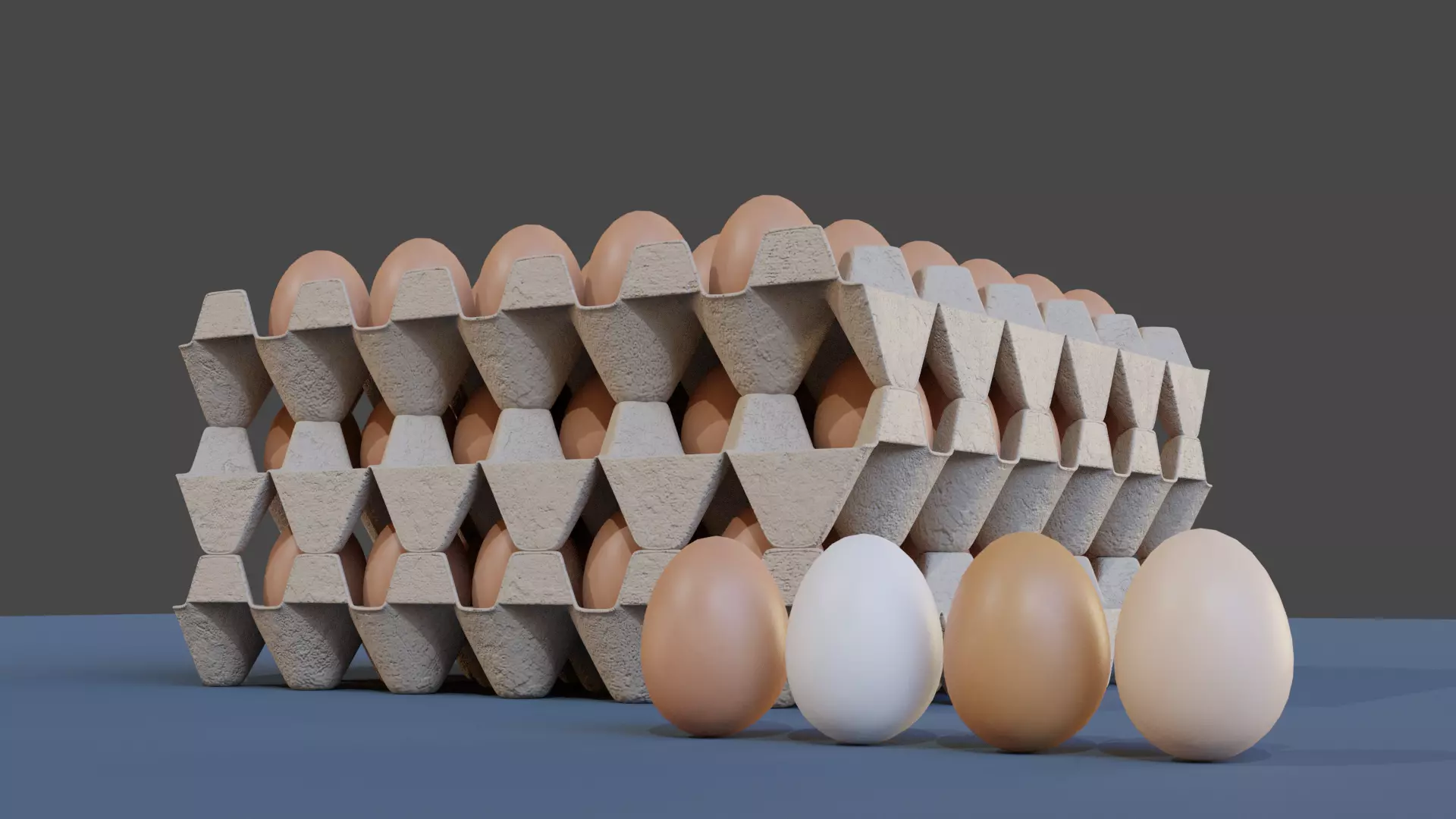 Egg trays with 4 different colors of egg Low-poly 3D model_0