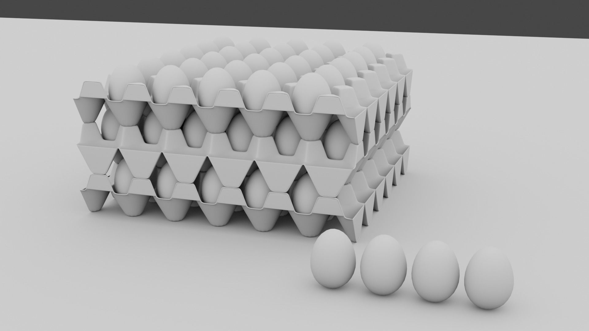 Egg trays with 4 different colors of egg Low-poly 3D model_8