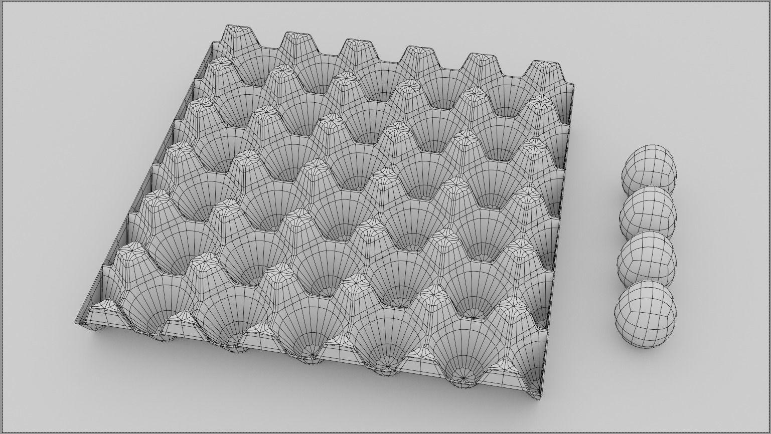 Egg trays with 4 different colors of egg Low-poly 3D model_3