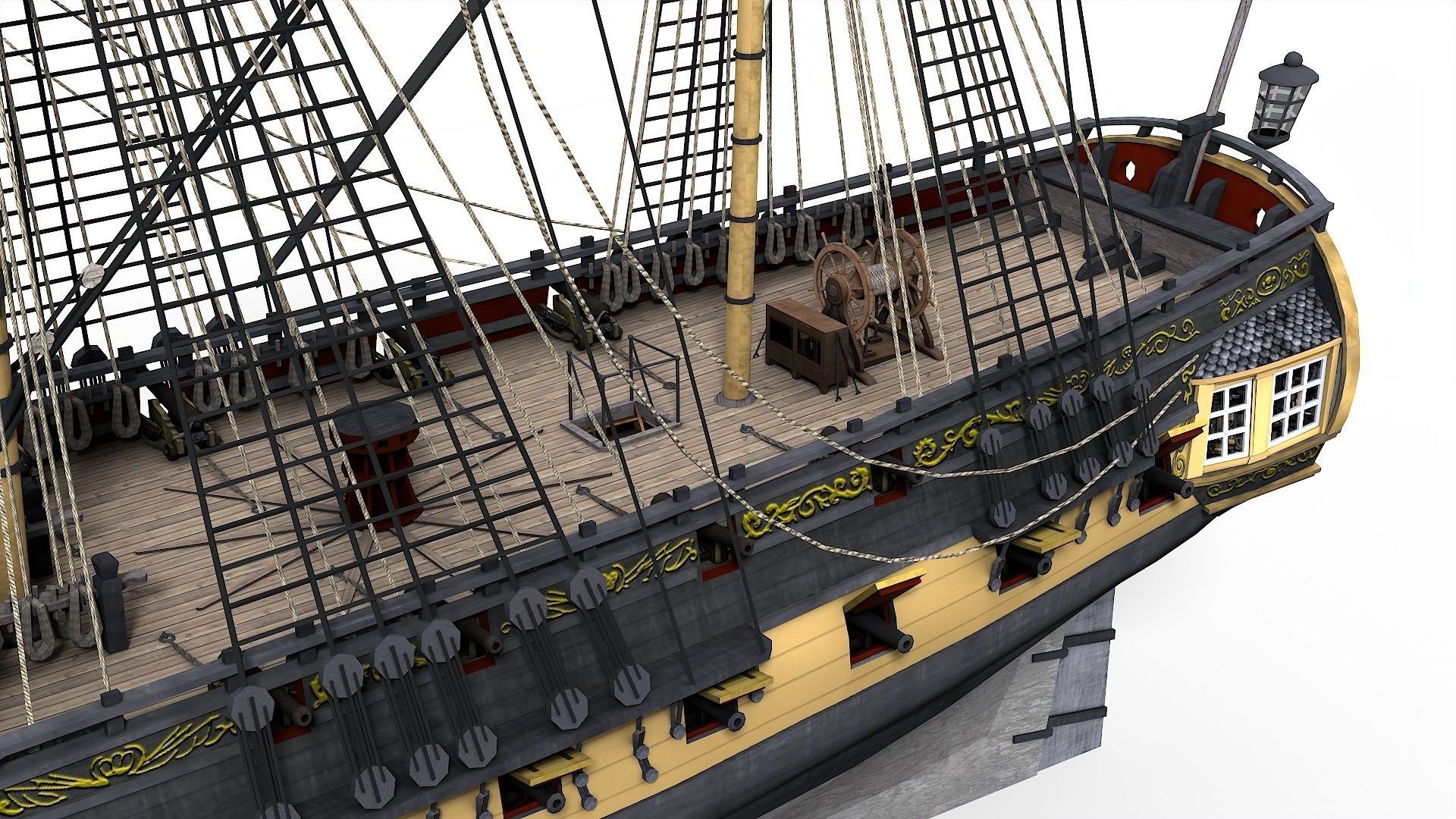 38 Gun Frigate Laurore Furnished Interior 1765 Low-poly 3D model_11